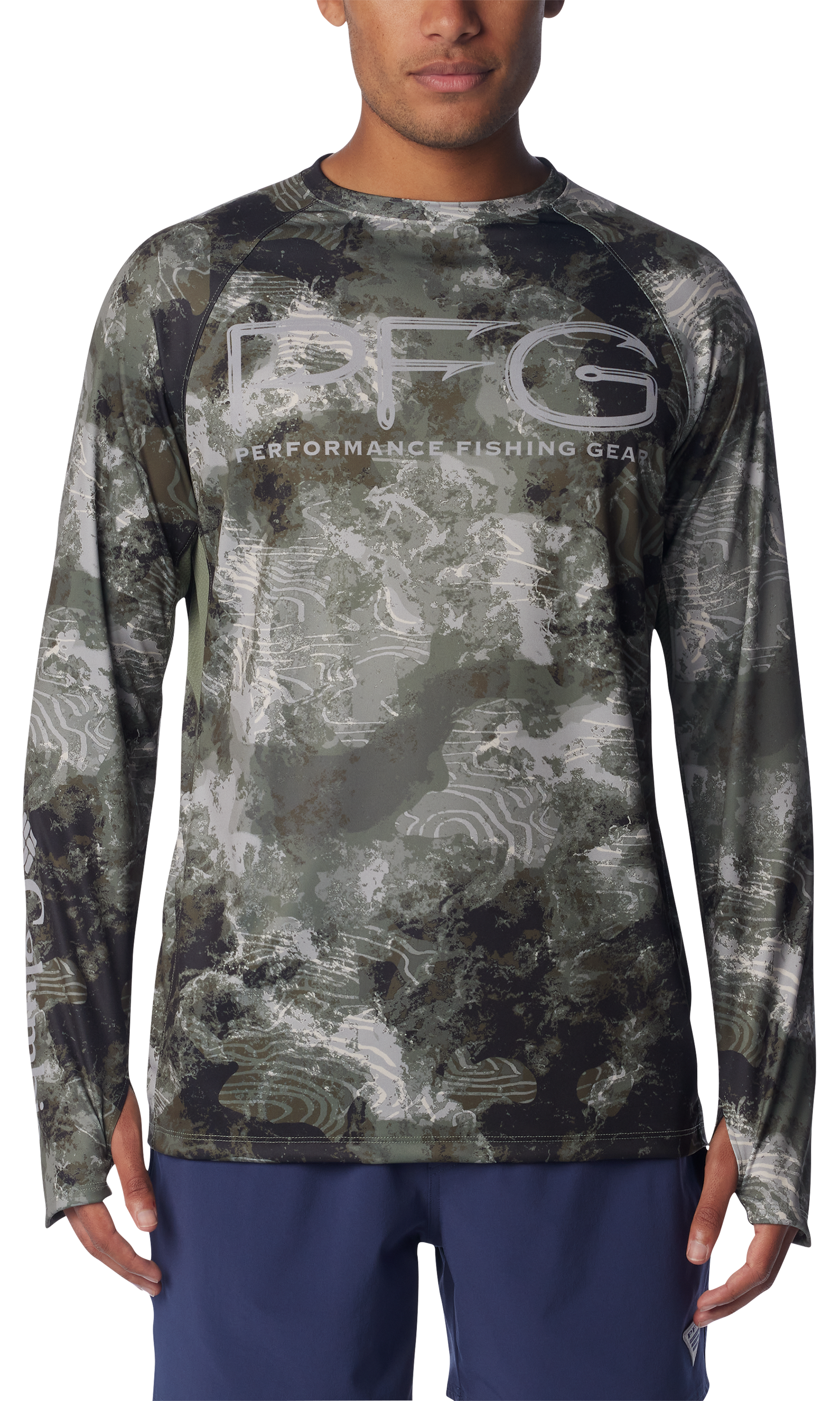 Image of Columbia Super Terminal Tackle Vent Long-Sleeve Shirt for Men - Cypress Deepwaters Camo - S