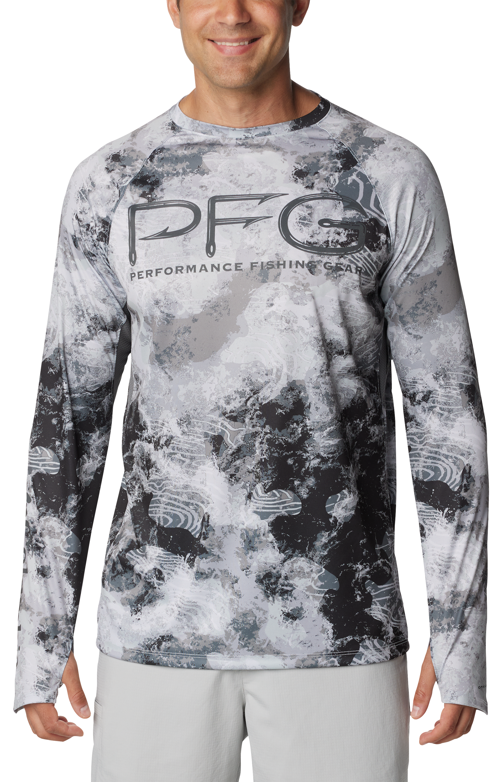 Image of Columbia Super Terminal Tackle Vent Long-Sleeve Shirt for Men - Cool Grey Deepwaters Camo - S