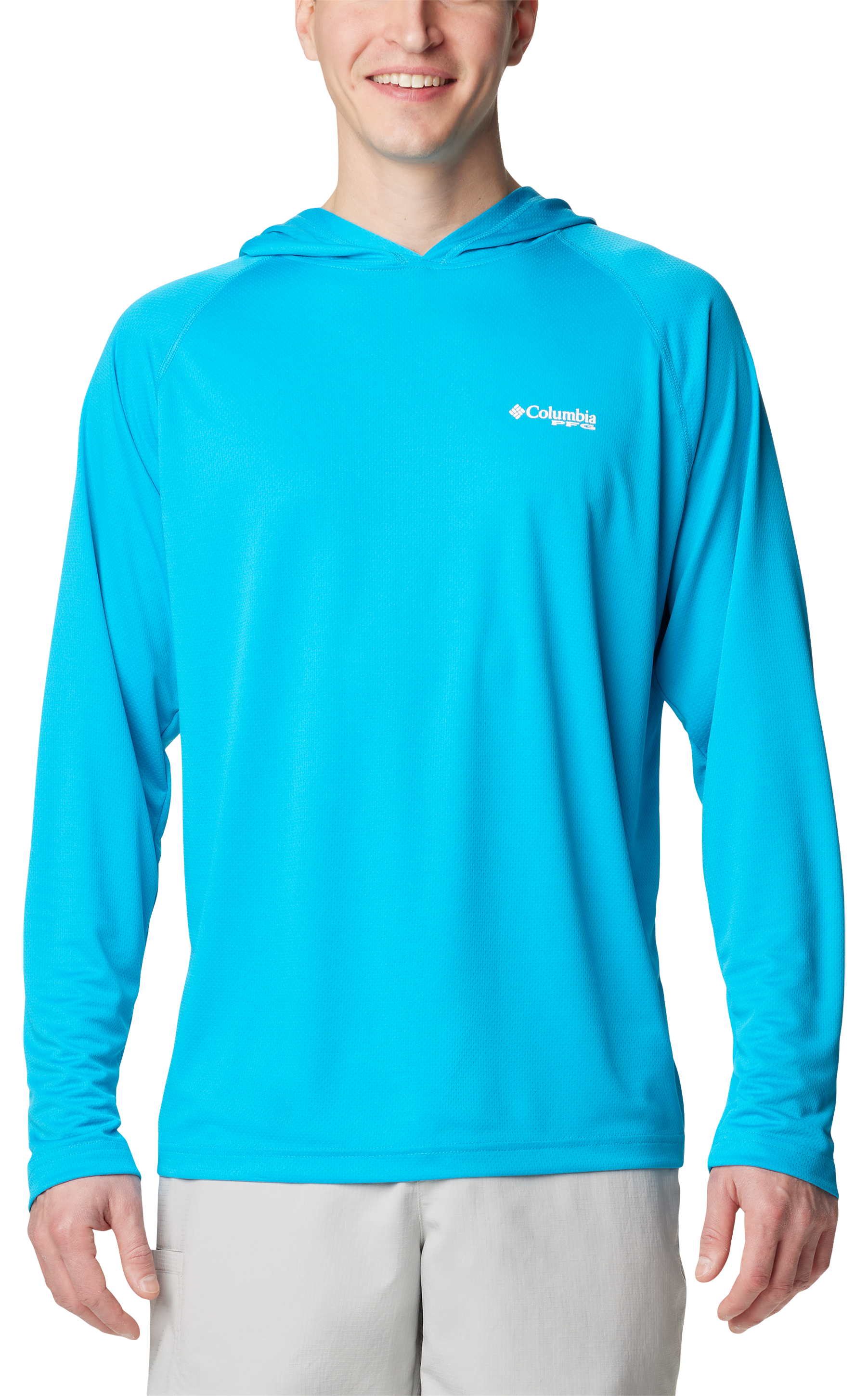 Image of Columbia PFG Solar Stream Hoodie for Men - Ocean Blue - S