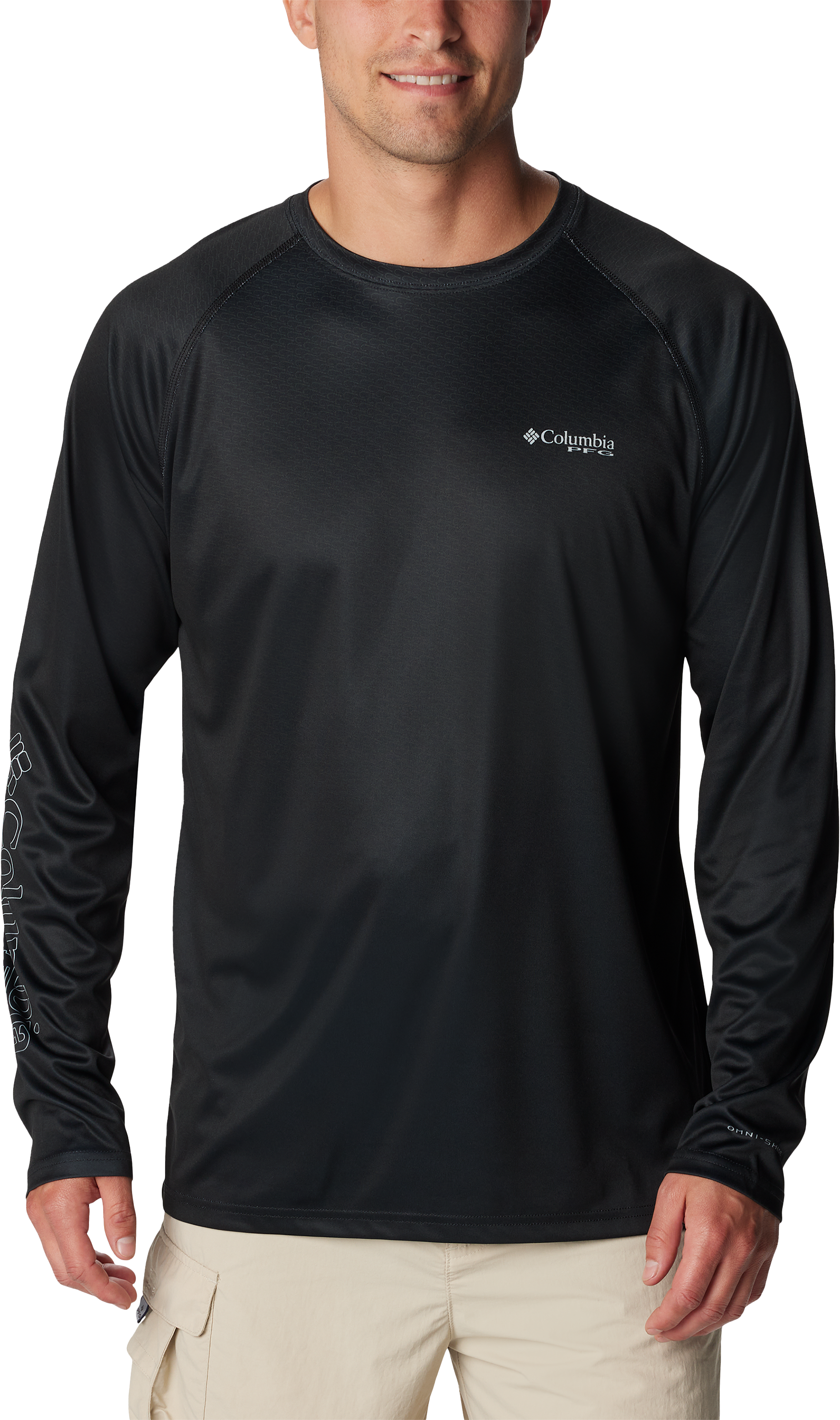 Image of Columbia Super Terminal Tackle PFG Super Fade Long-Sleeve Shirt for Men - Black/Fish Hooks SFS - S