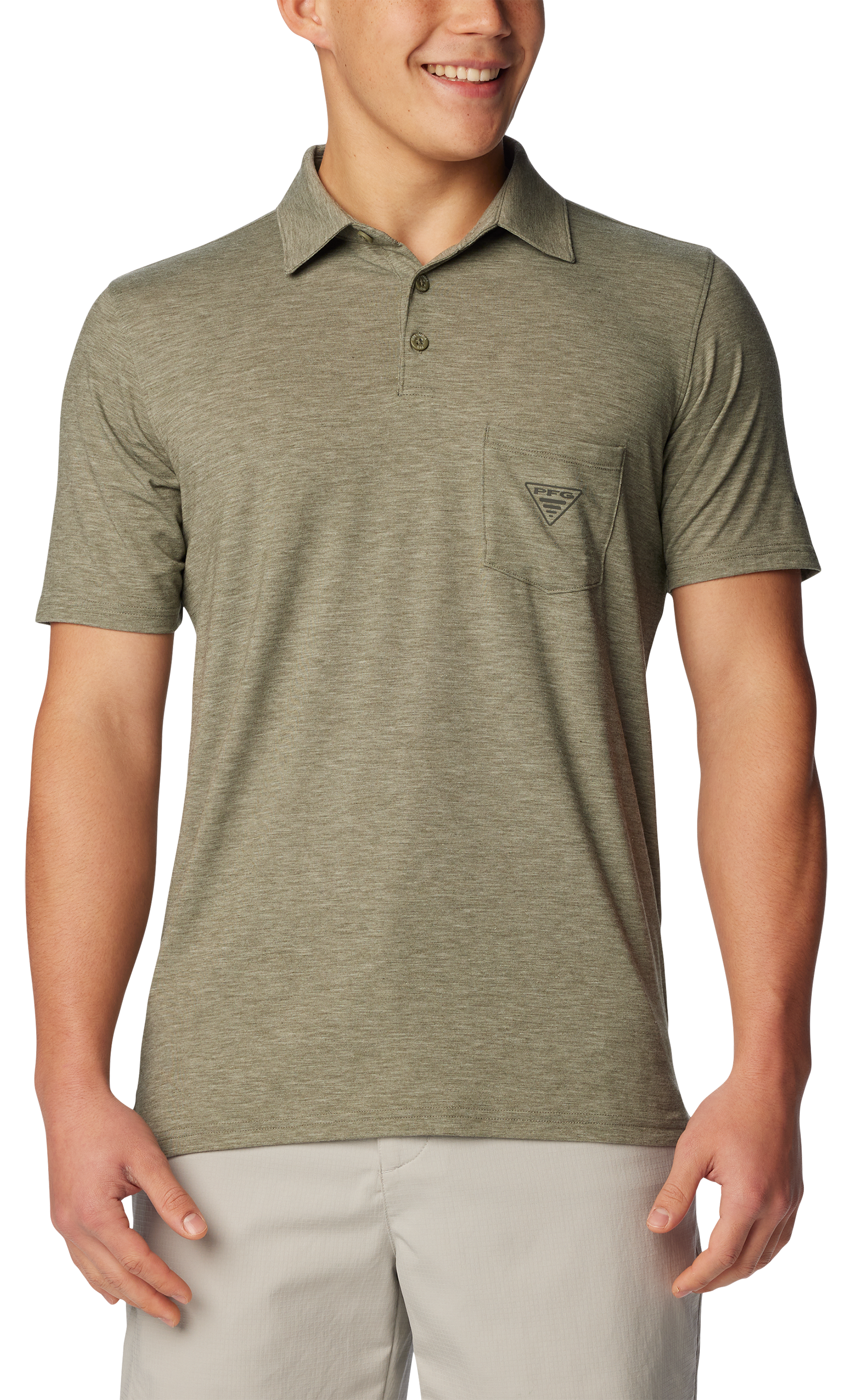 Image of Columbia PFG Uncharted Polo for Men - Cypress Heather