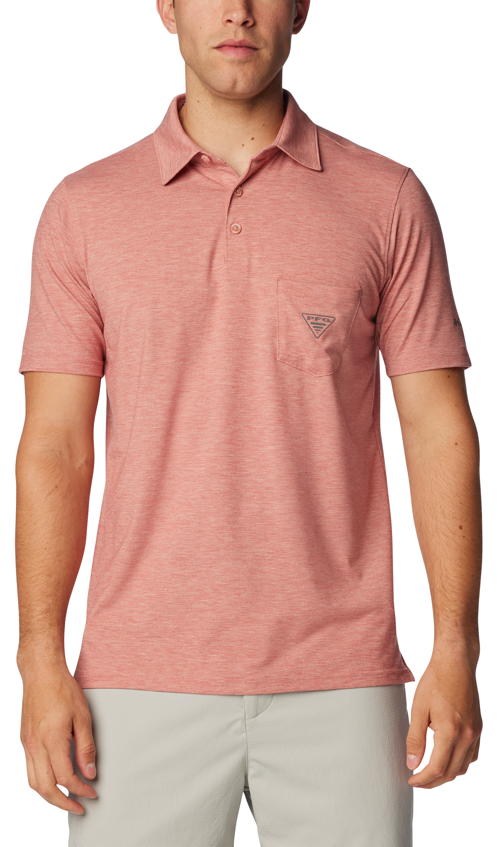 Image of Columbia PFG Uncharted Polo for Men - Sandalwood Pink Heather