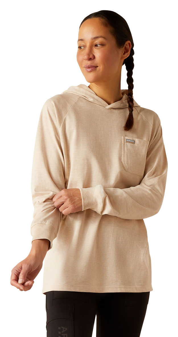 Image of Ariat Rebar Cotton Strong Hooded Long-Sleeve Shirt for Ladies - Oatmeal Heather