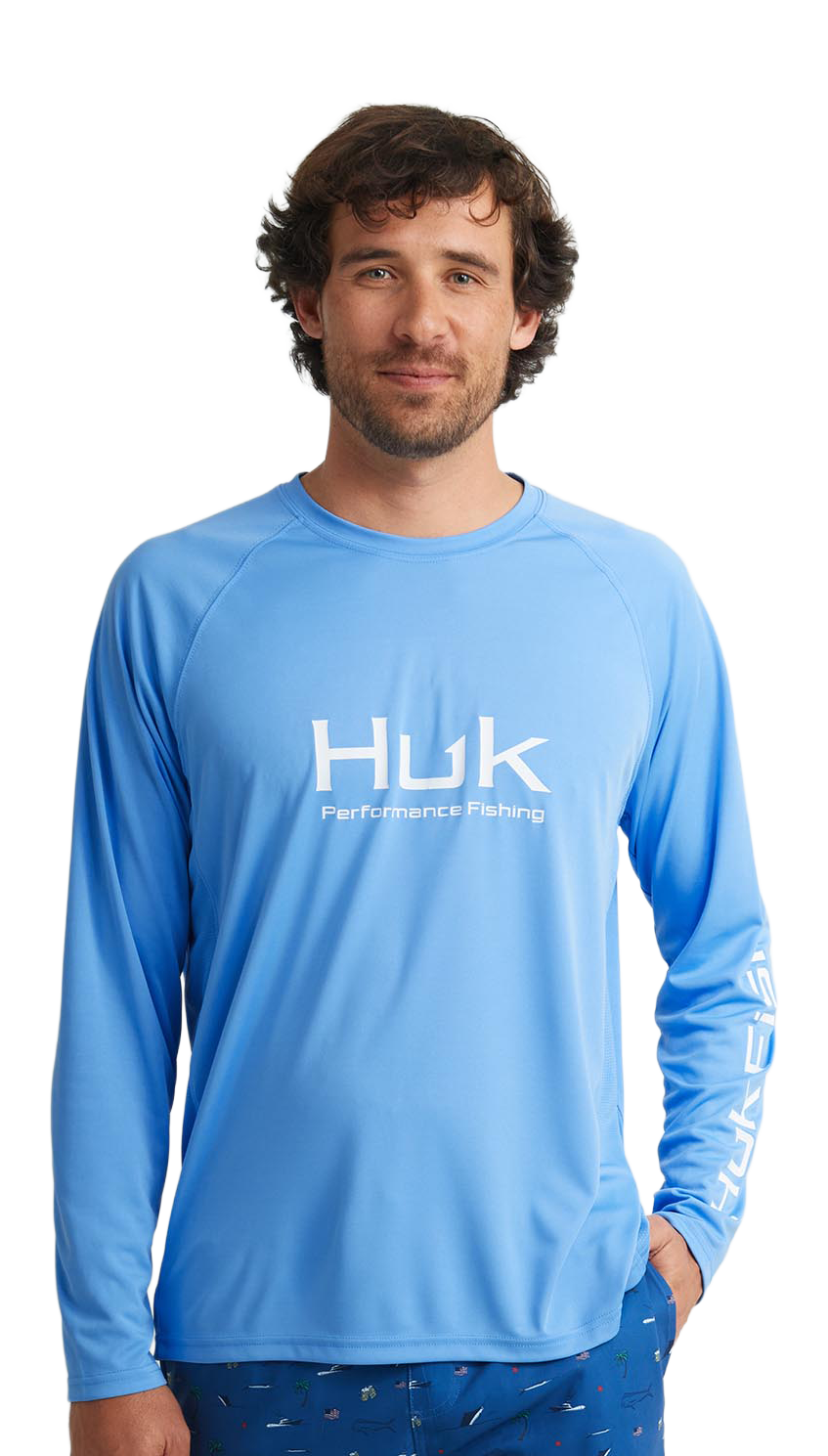 Image of Huk Vented Pursuit Logo Graphic Long-Sleeve Shirt - Marolina Blue