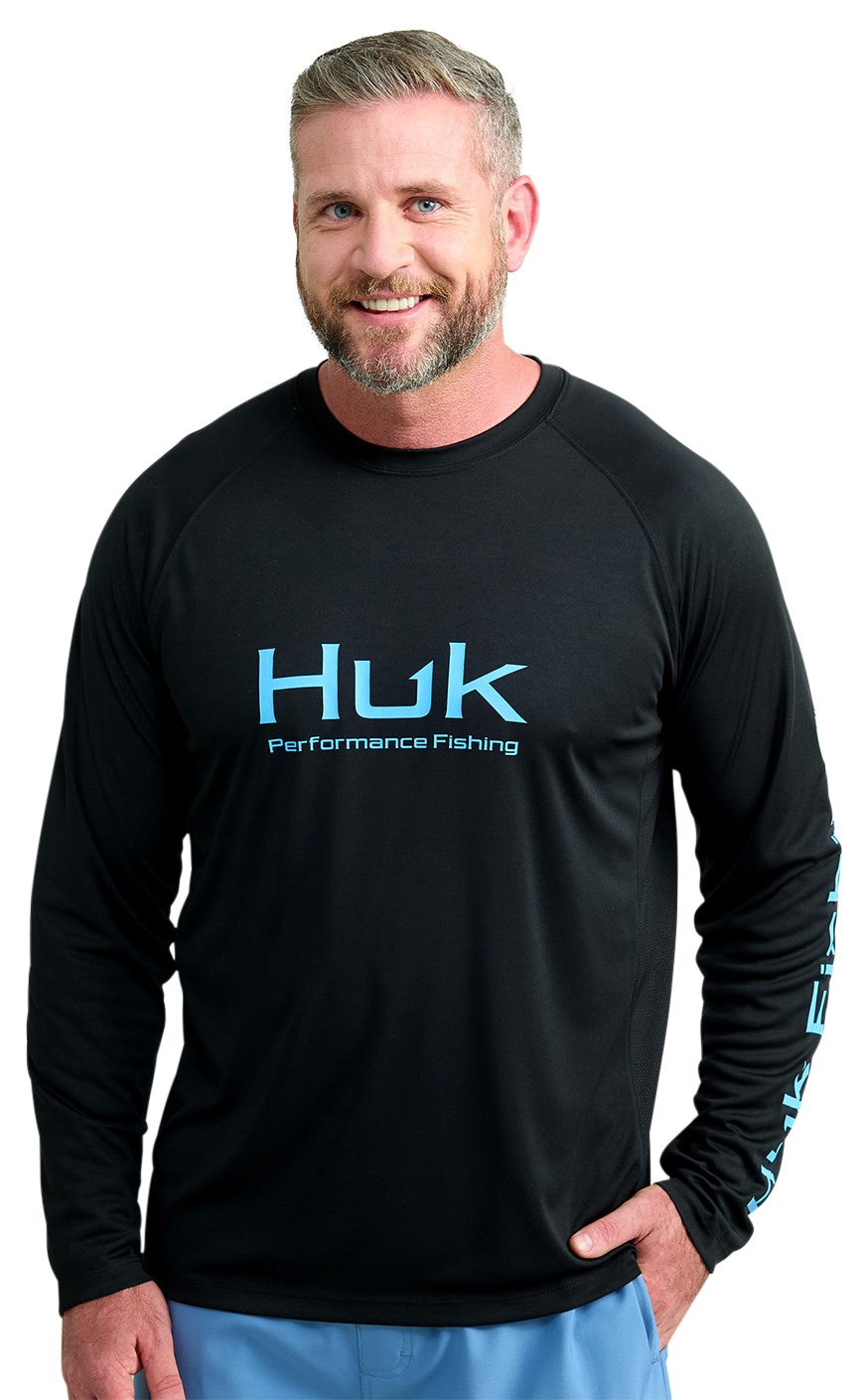 Huk Vented Pursuit Logo Graphic Long-Sleeve Shirt - Black