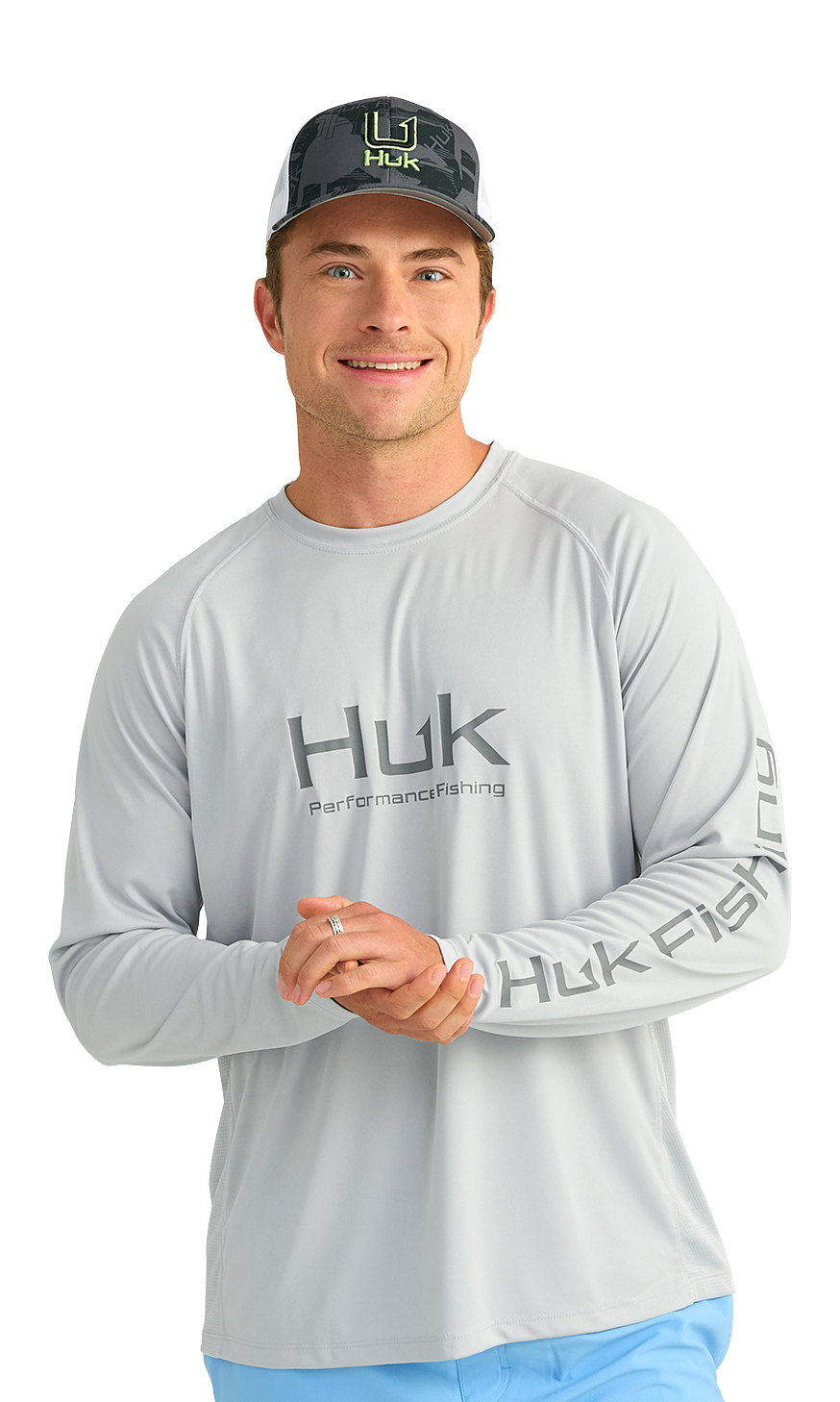 Image of Huk Vented Pursuit Logo Graphic Long-Sleeve Shirt - Harbor Mist