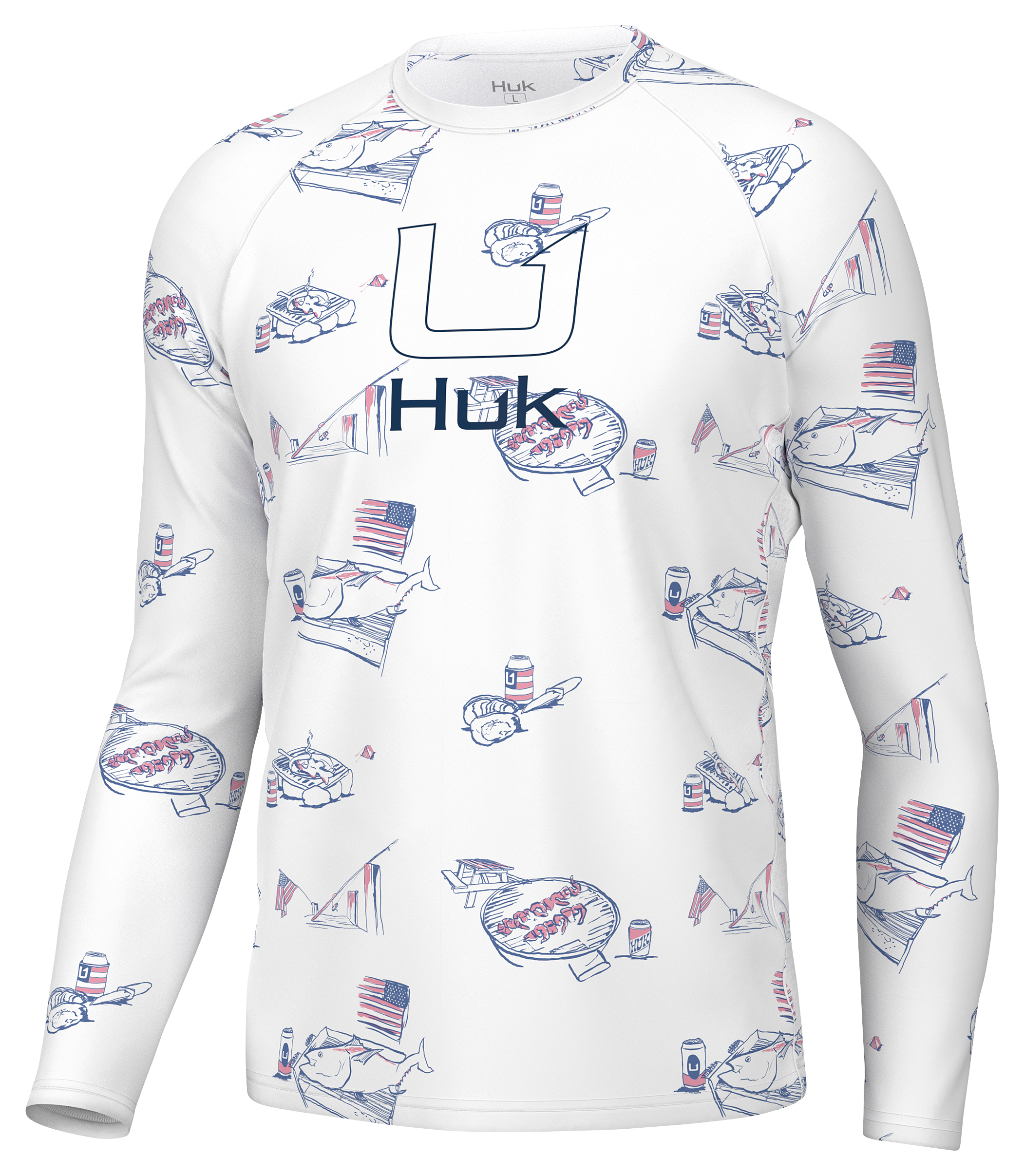 Huk Pursuit Americookin Long-Sleeve Crew for Men - White