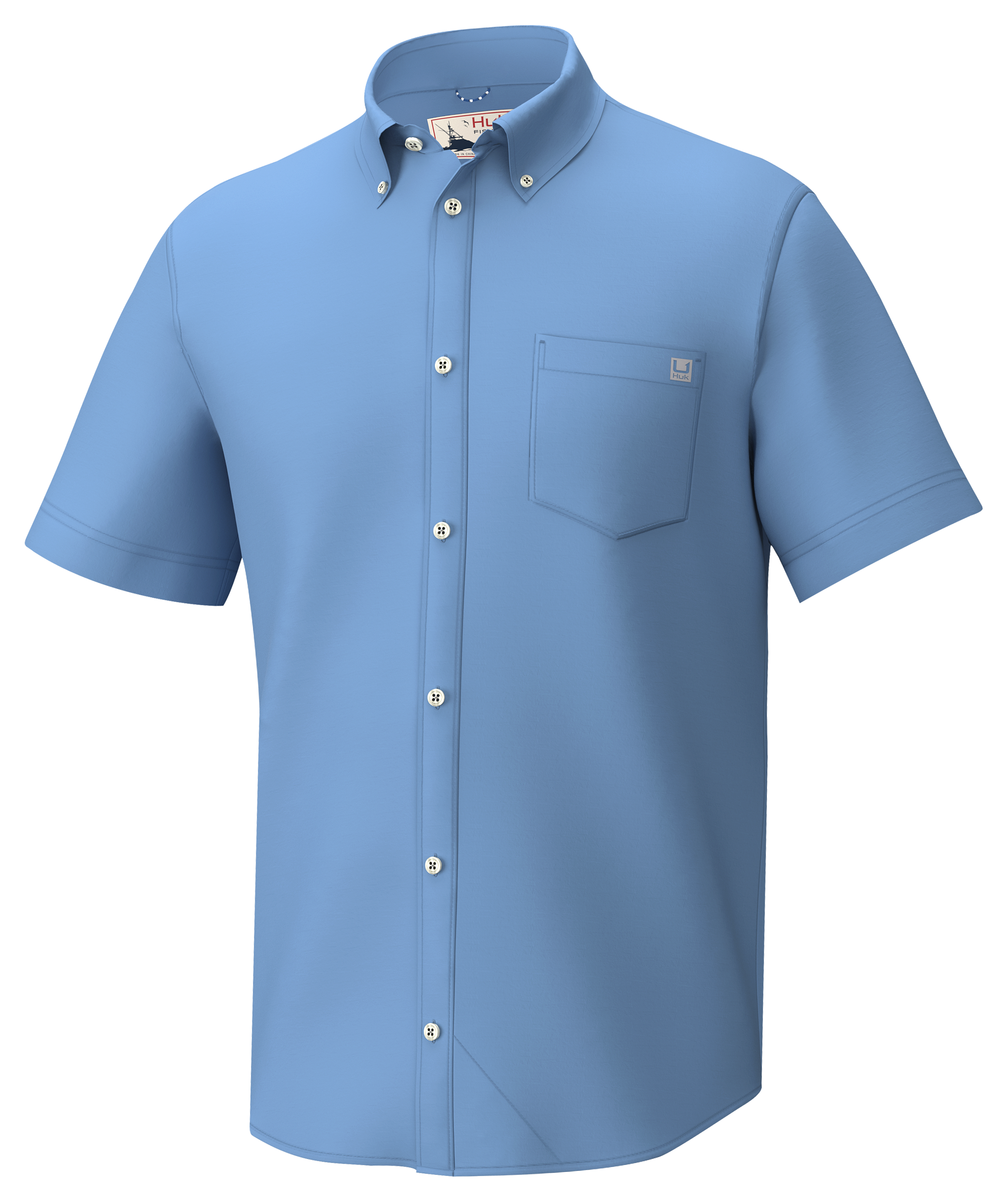 Image of Huk Kona Solid Short-Sleeve Button-Down Shirt for Men - Quiet Harbor