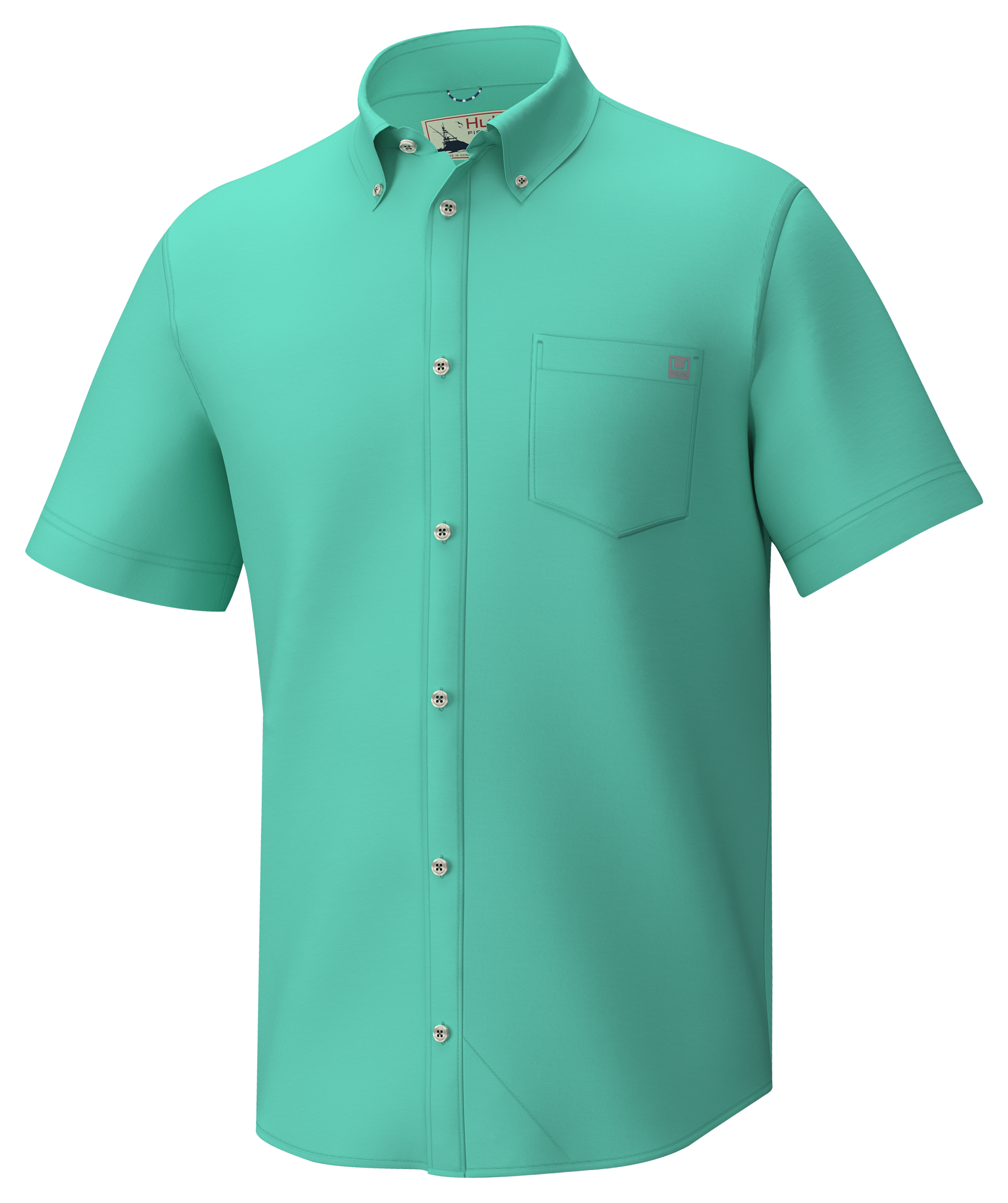 Image of Huk Kona Solid Short-Sleeve Button-Down Shirt for Men - Bermuda