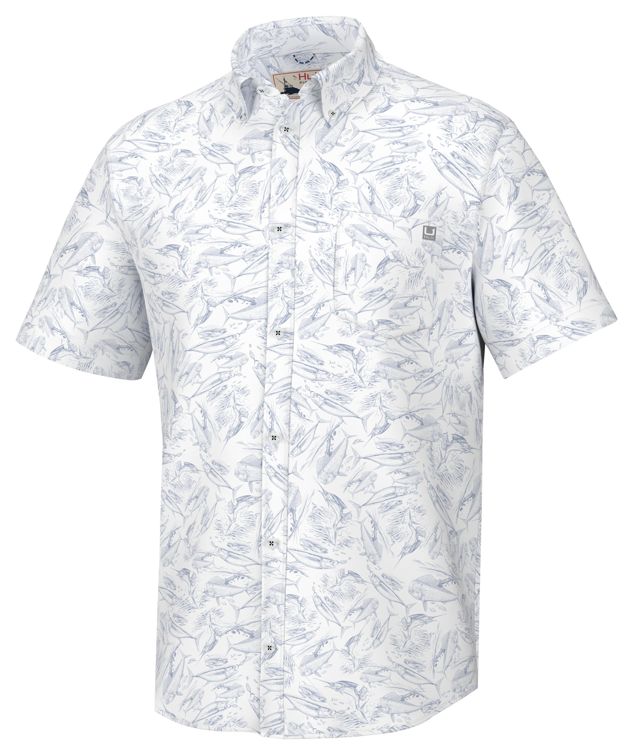 HUK Kona Fish Chaos Short-Sleeve Button-Down Shirt for Men