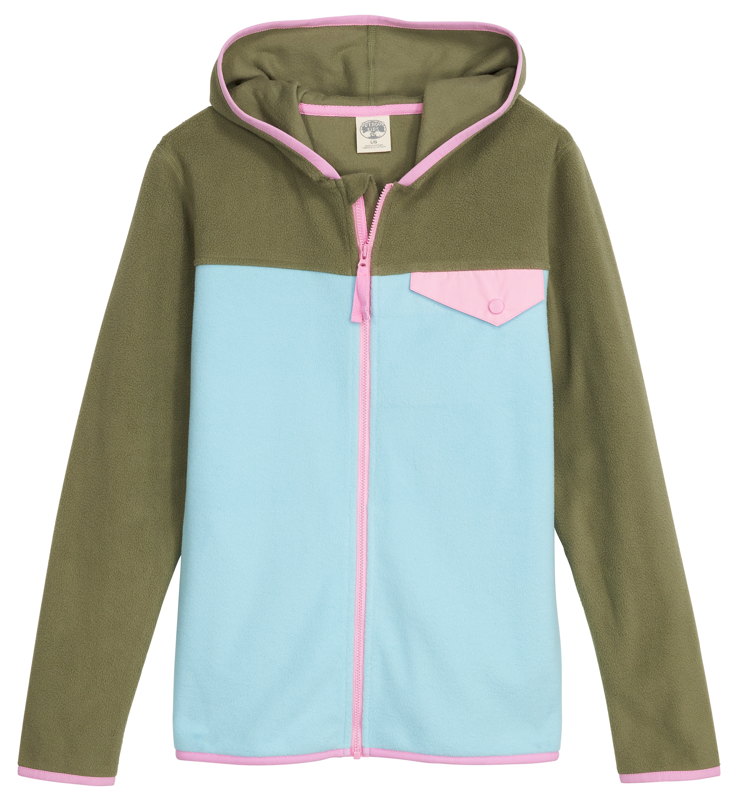 Image of Outdoor Kids Colorblock Zip Fleece Jacket for Kids - Olivine - XS