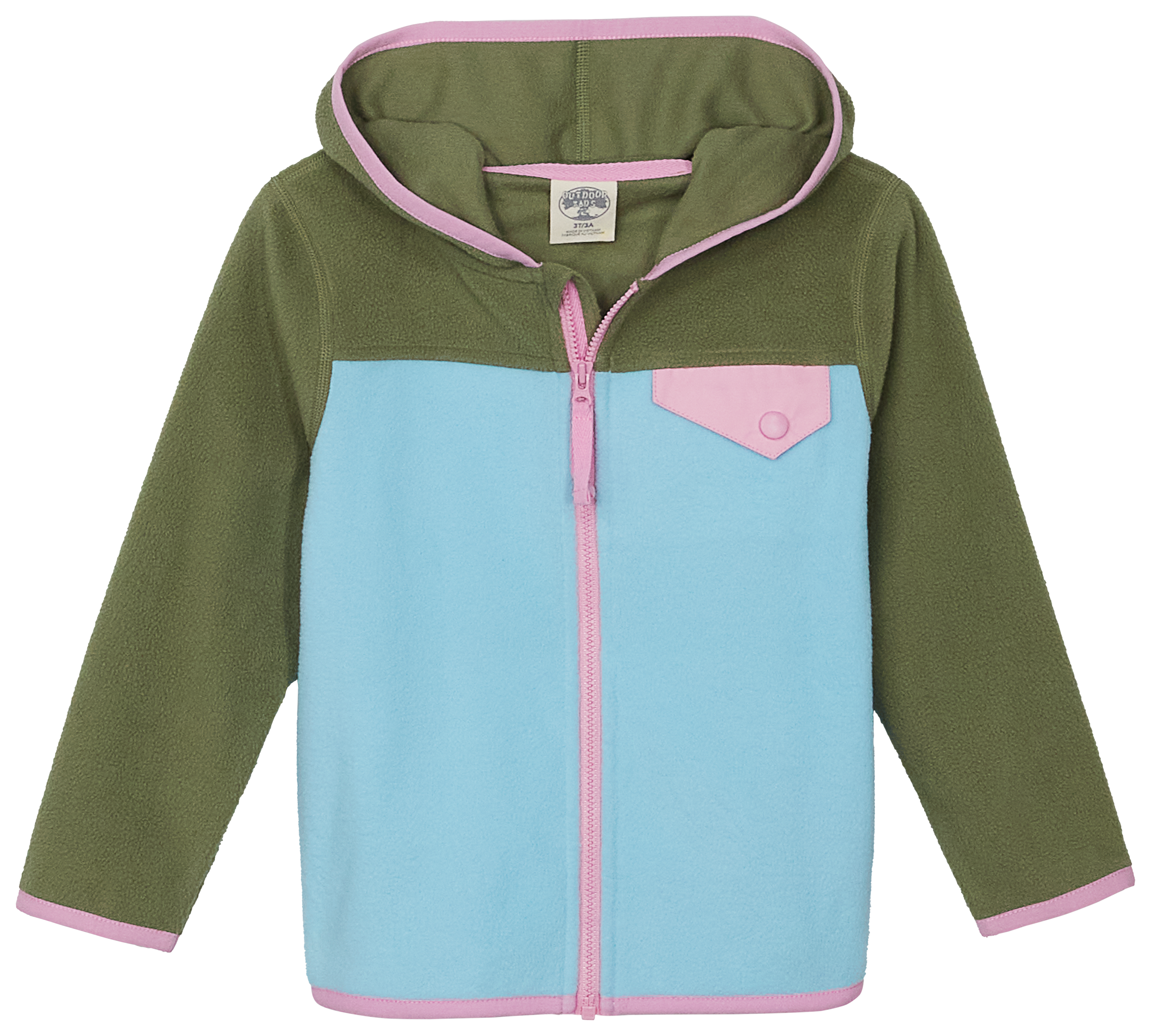 Image of Outdoor Kids Colorblock Zip Fleece Jacket for Toddlers - Olivine - 3T