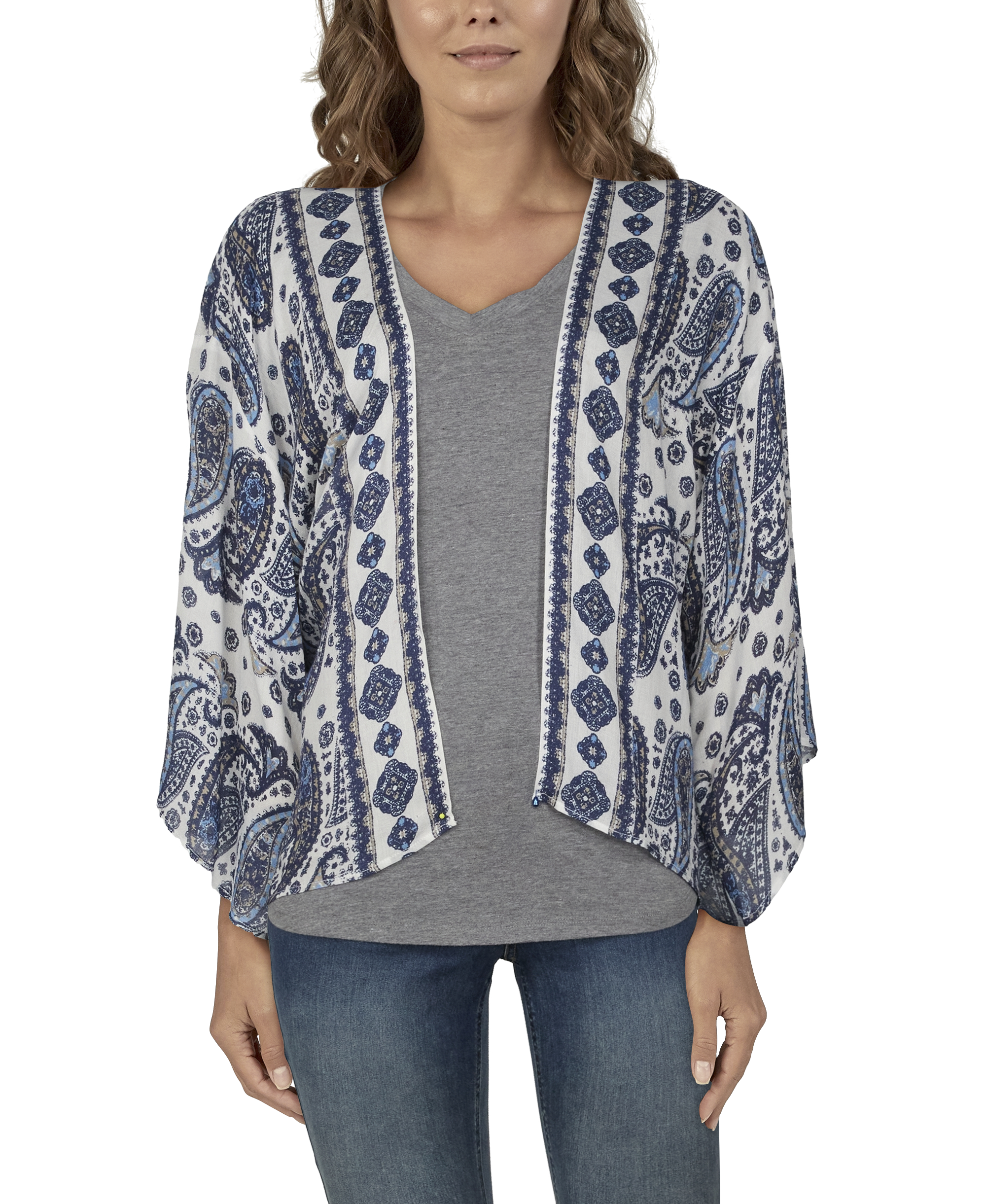 Natural Reflections Artisan Block Print Long-Sleeve Kimono for Ladies - Multi - L/XL