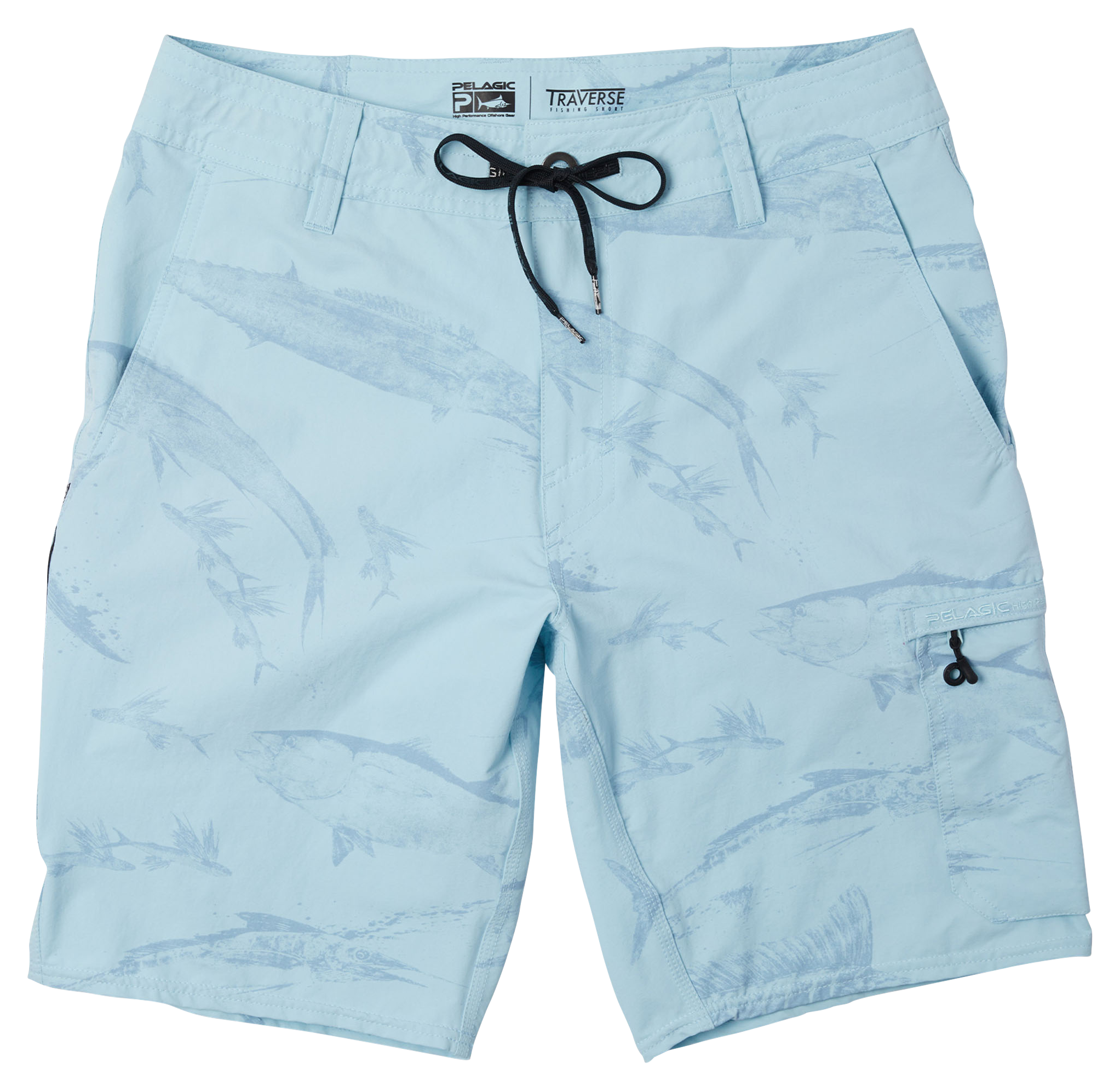 Image of Pelagic Gyotaku Traverse Hybrid Shorts for Men - Light Blue - 32