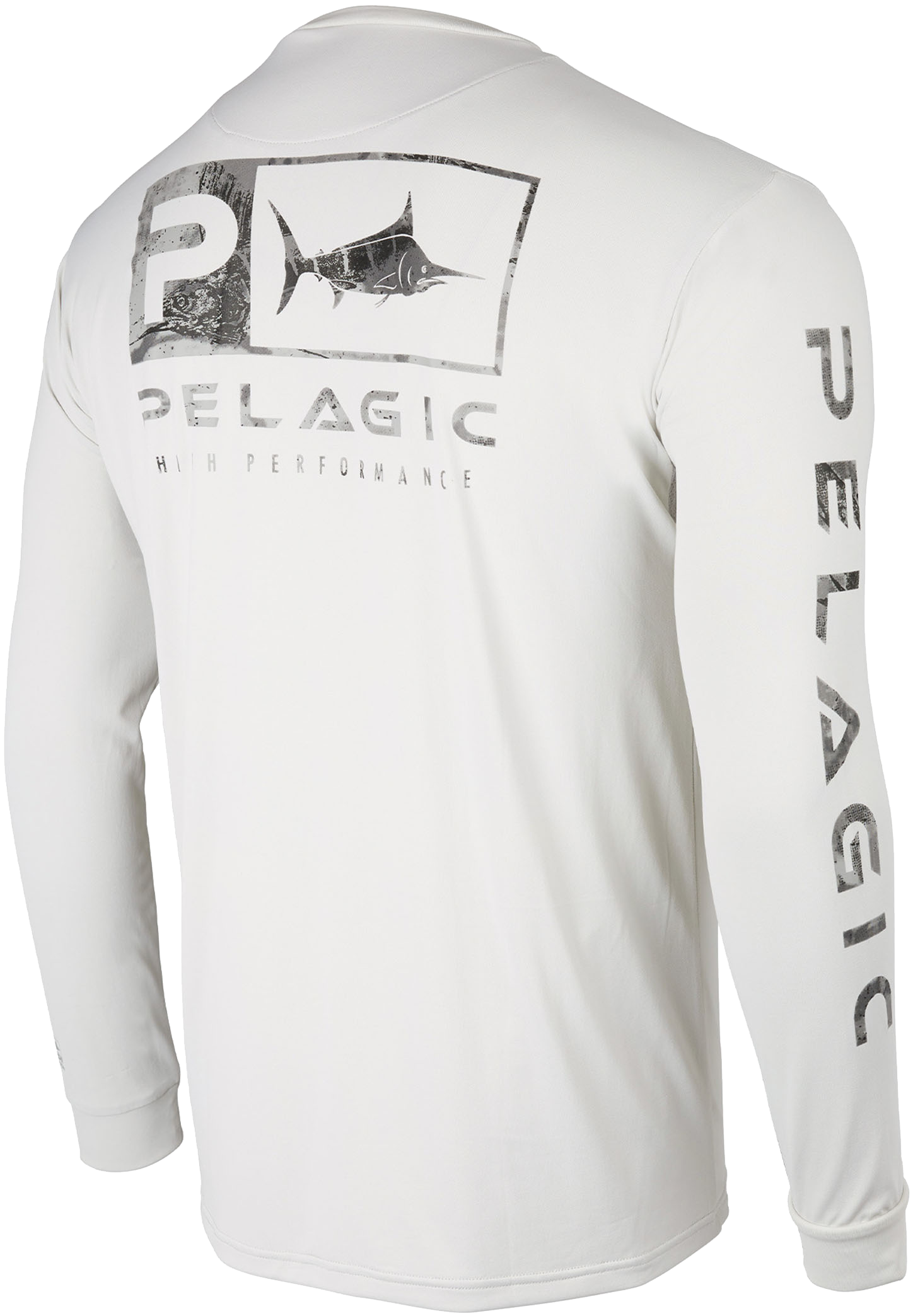 Image of Pelagic Aquatek Icon Gyotaku Long-Sleeve Shirt for Men - Light Grey - S