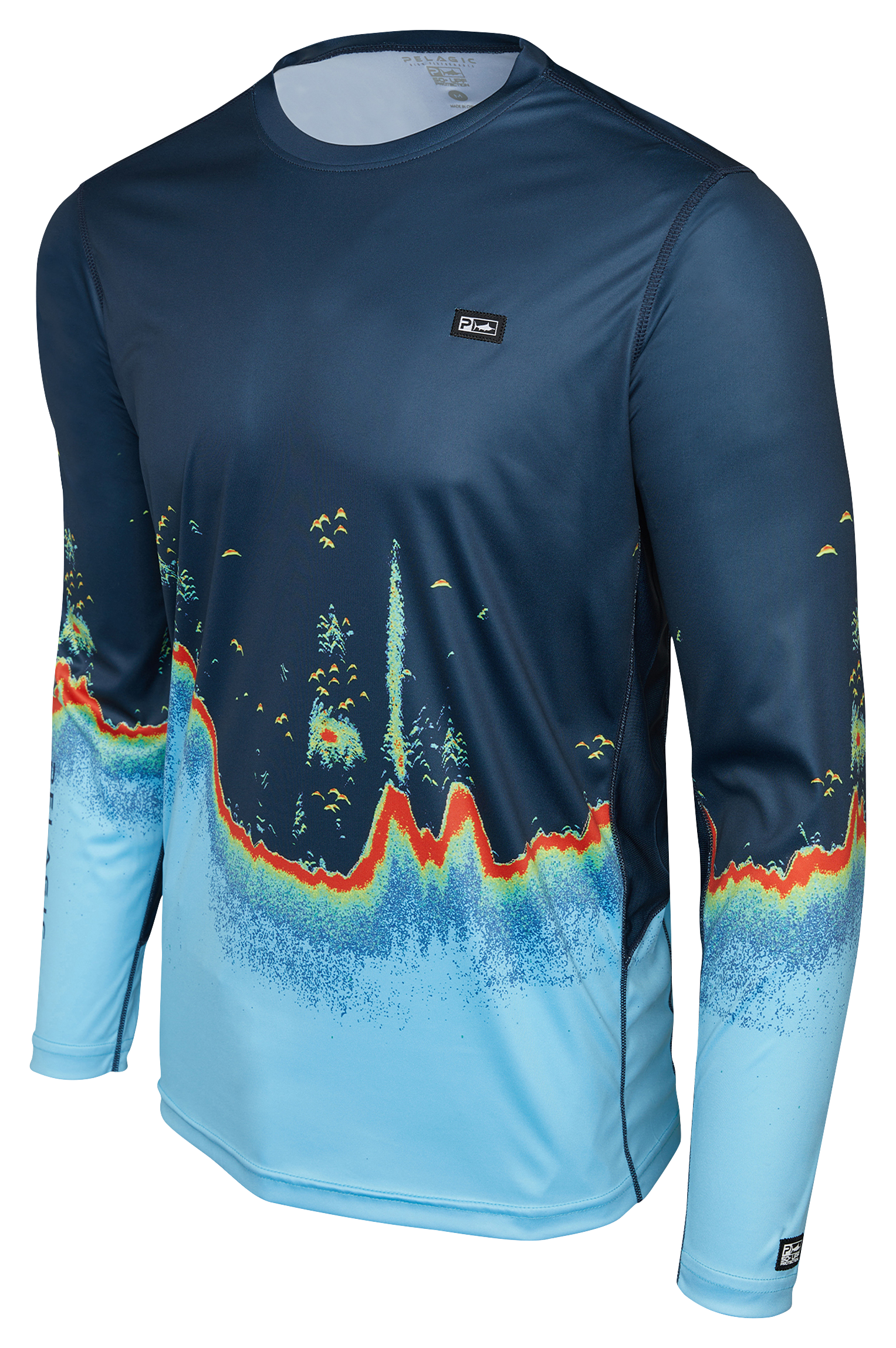 Image of Pelagic VaporTek Sonar Long-Sleeve Fishing Shirt for Men - Navy/Sonar - M