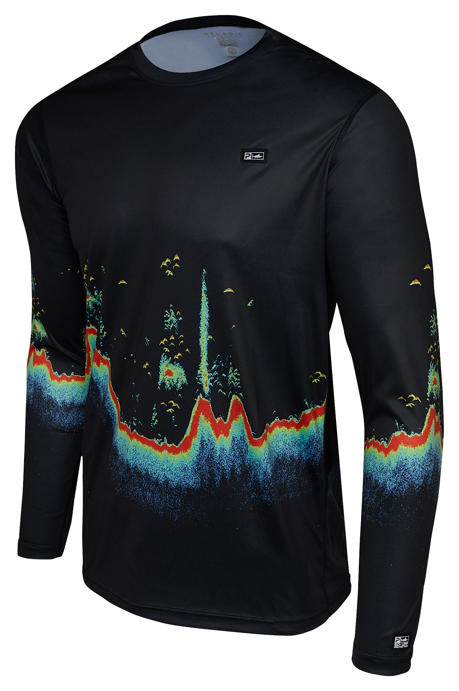 Image of Pelagic VaporTek Sonar Long-Sleeve Fishing Shirt for Men - Black/Sonar - M