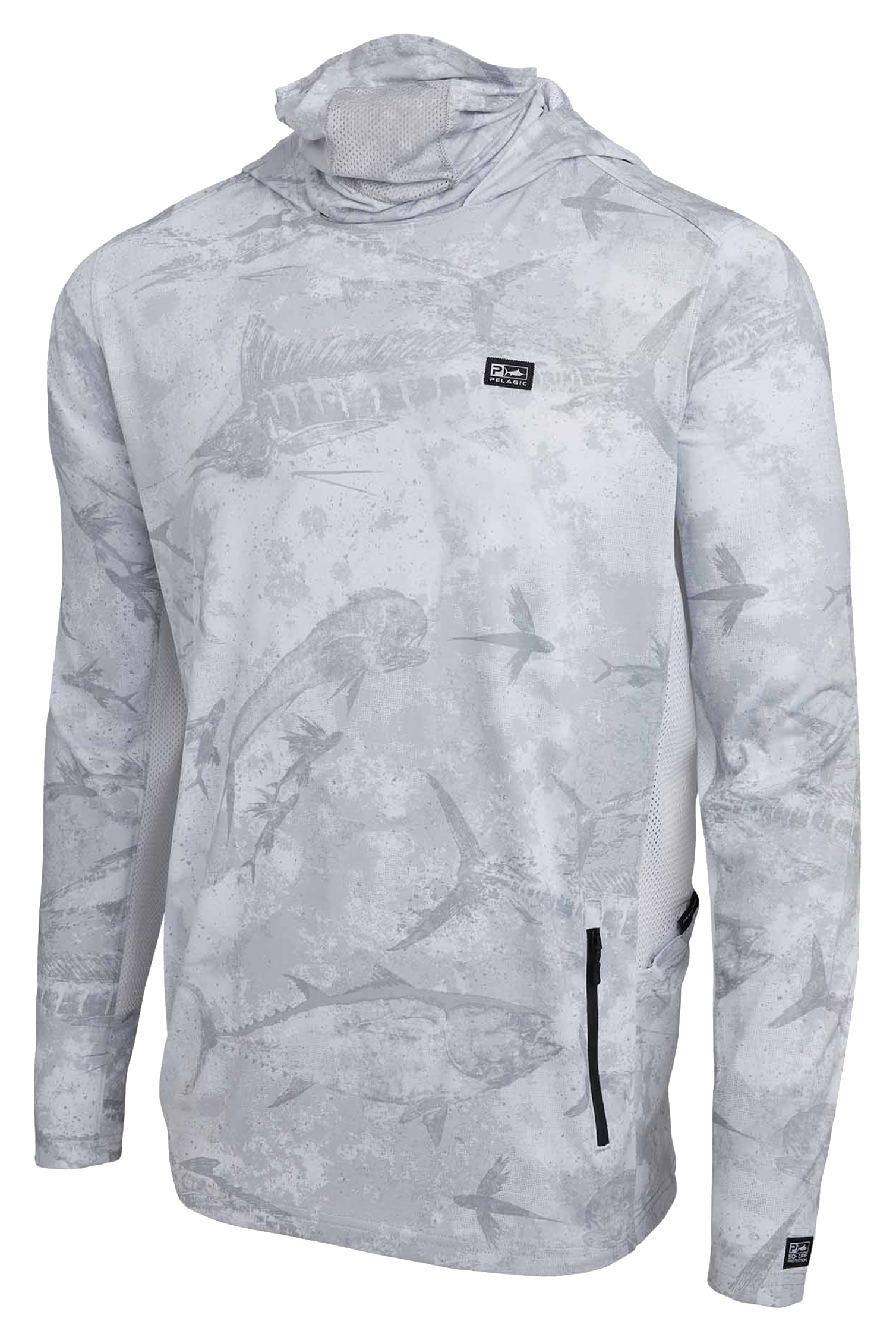 Image of Pelagic Exo-Tech Gyotaku Hooded Long-Sleeve Fishing Shirt for Men