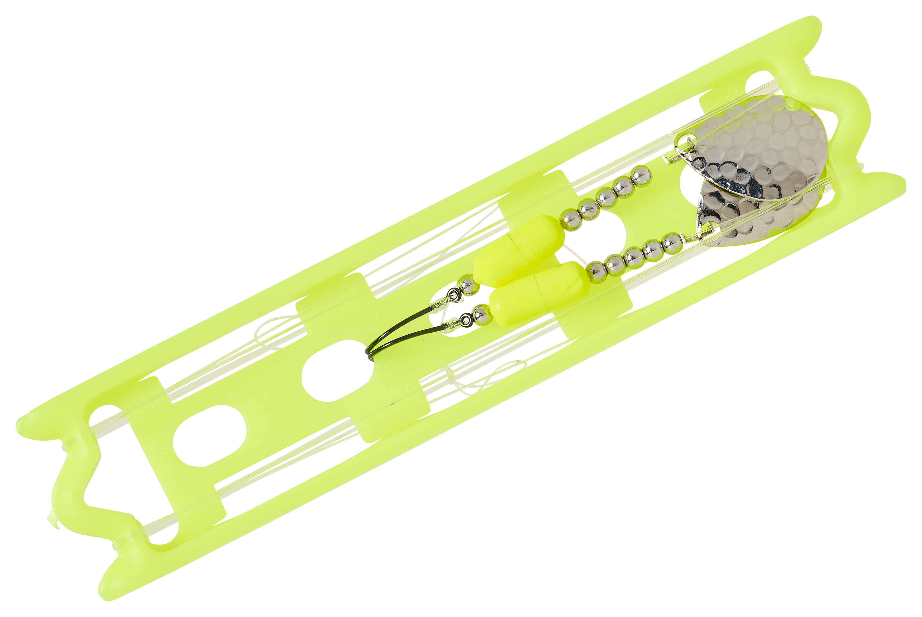 Bass Pro Shops Walleye Angler Indiana Blade Floating Walleye Spinner Harness Rig 2-Pack - 36 - Chartreuse/Lime Scale