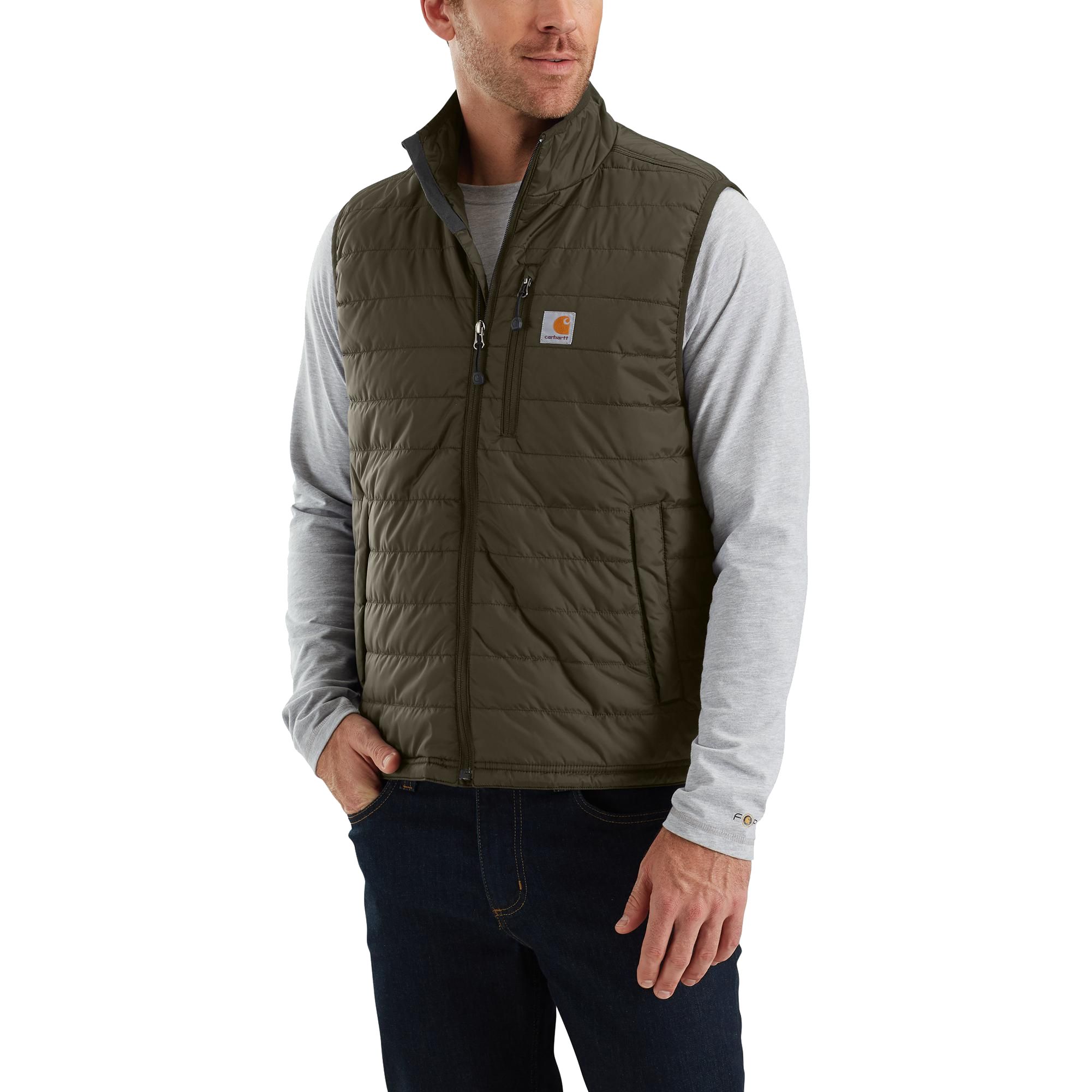 Image of Carhartt Rain Defender Relaxed Fit Lightweight Insulated Vest for Men - Moss - 2XLT