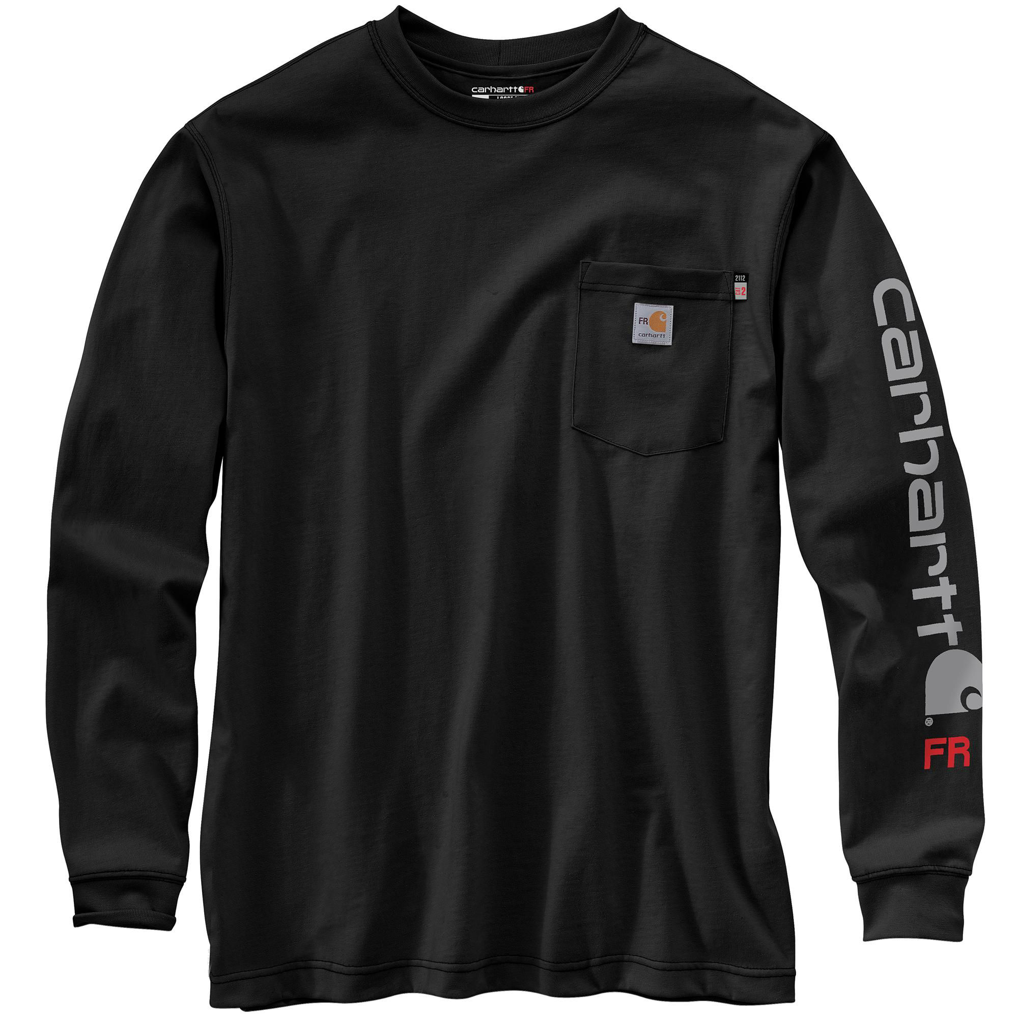 Image of Carhartt Force Flame-Resistant Loose-Fit Lightweight Logo Graphic Long-Sleeve T-Shirt for Men - Black - M