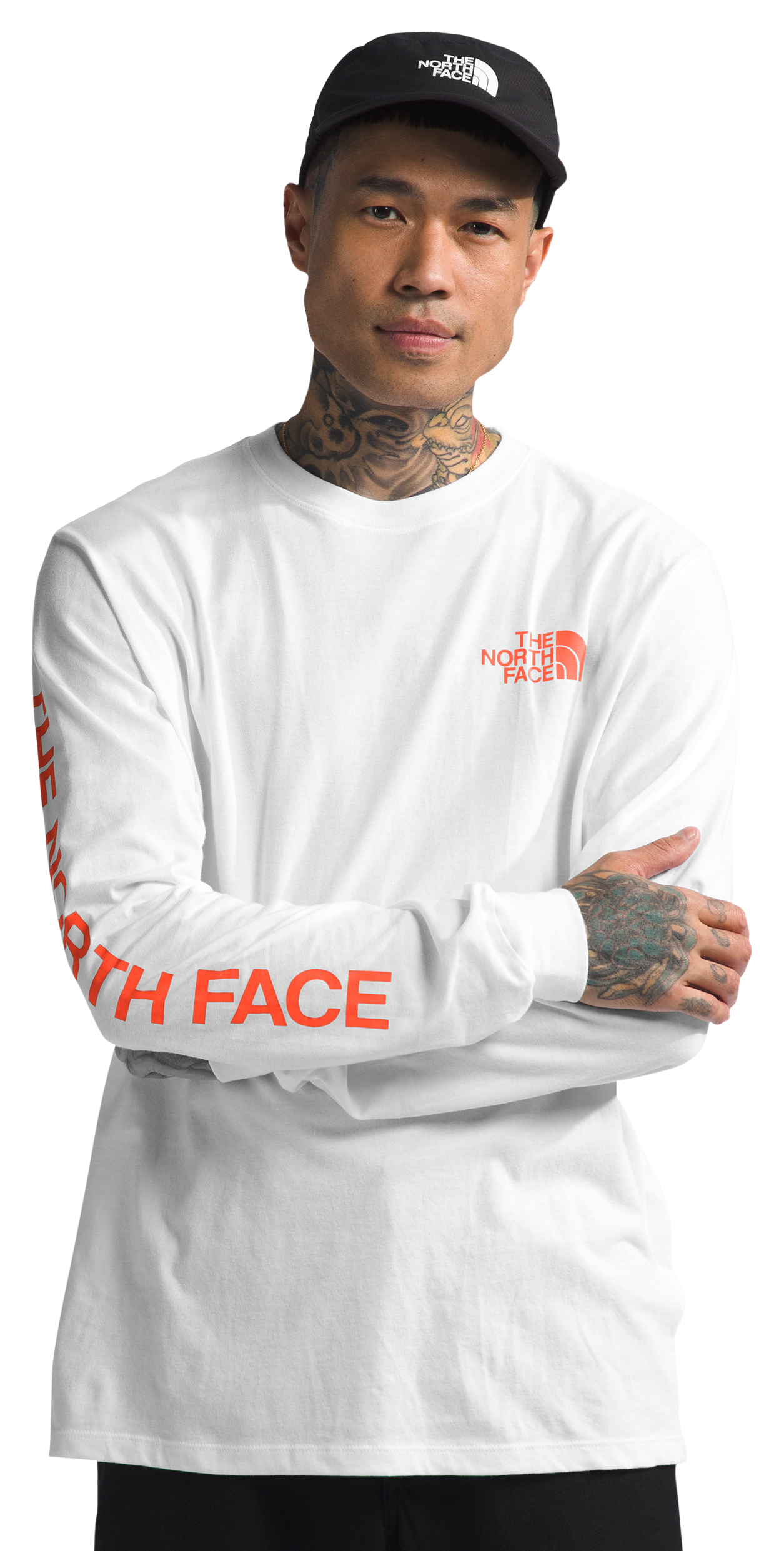 The North Face Hit Graphic Long-Sleeve T-Shirt for Men - TNF White/Vivid Flame - M