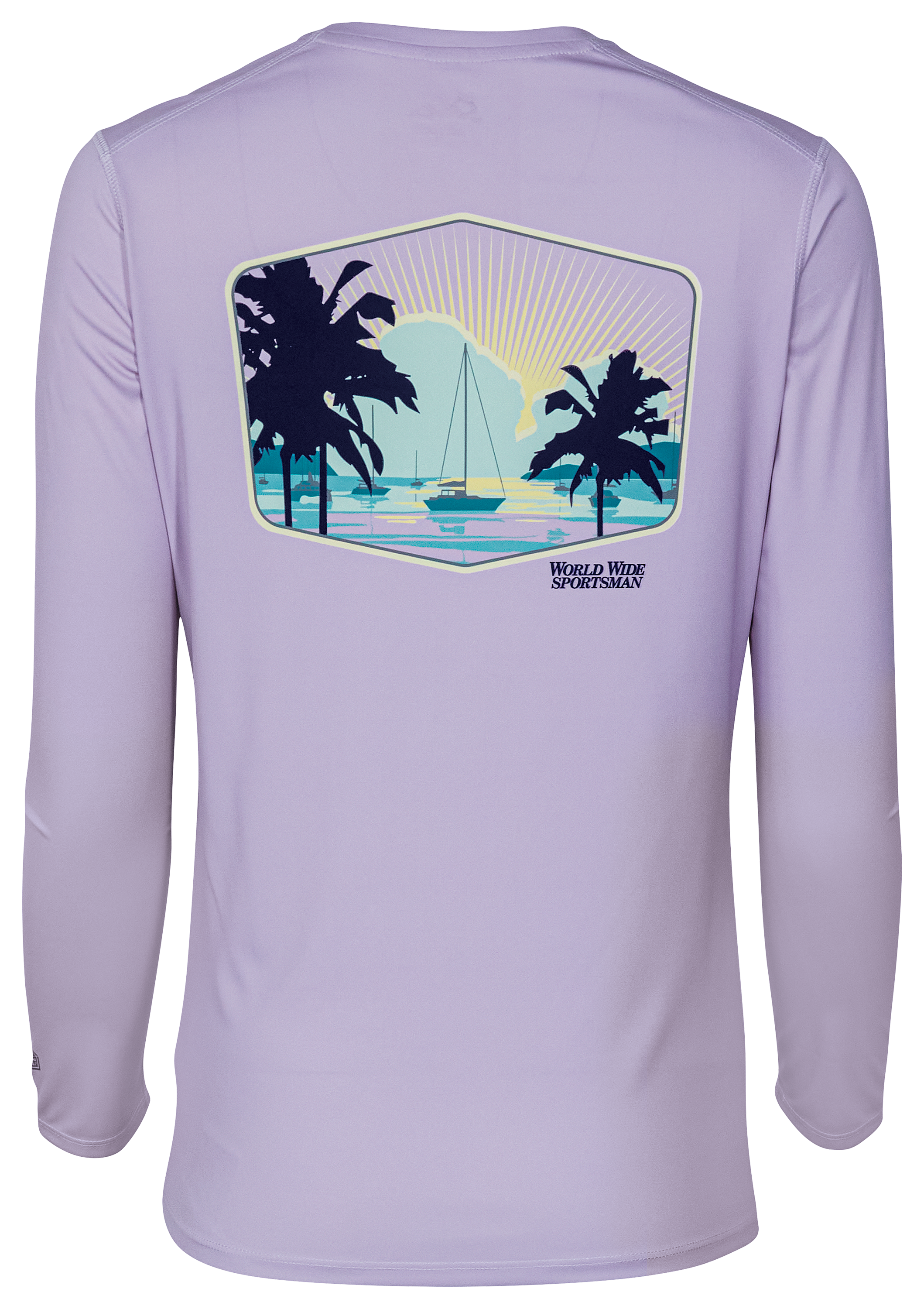 Image of World Wide Sportsman 3D Cool Sailboat Graphic Angler Long-Sleeve Crew - Orchid Petal/Sailing Sunrise