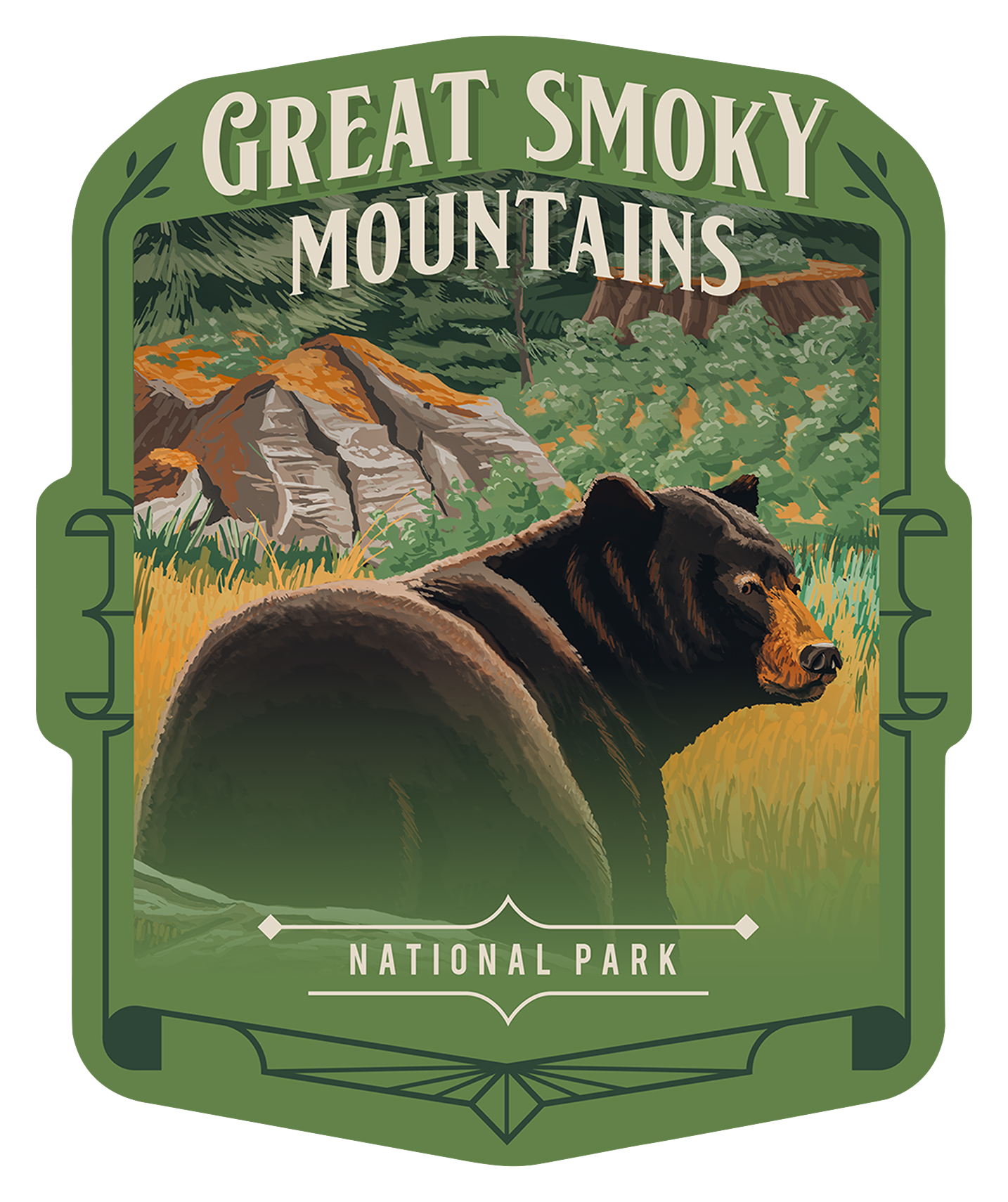 Image of Lantern Press Great Smoky Mountains National Park Bear Die-Cut Sticker