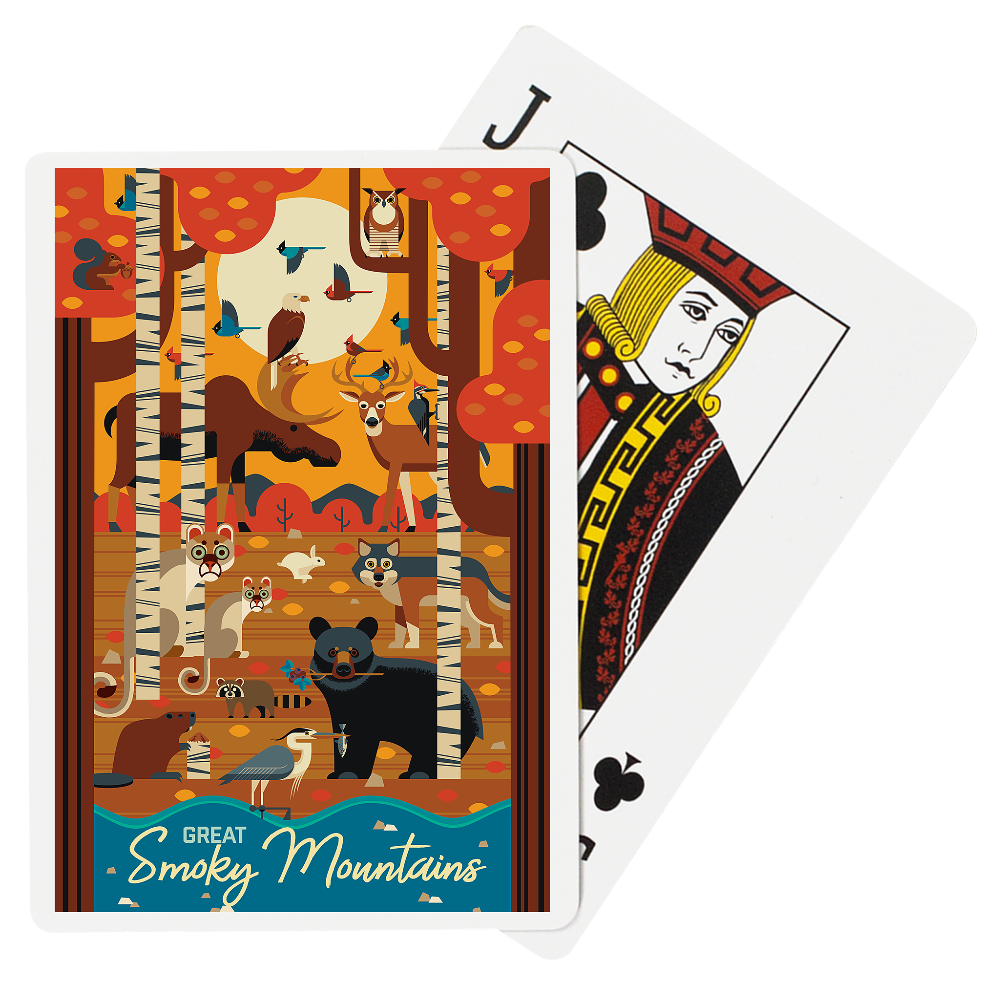 Image of Lantern Press Great Smoky Mountains National Park Forest Art Deco Playing Cards