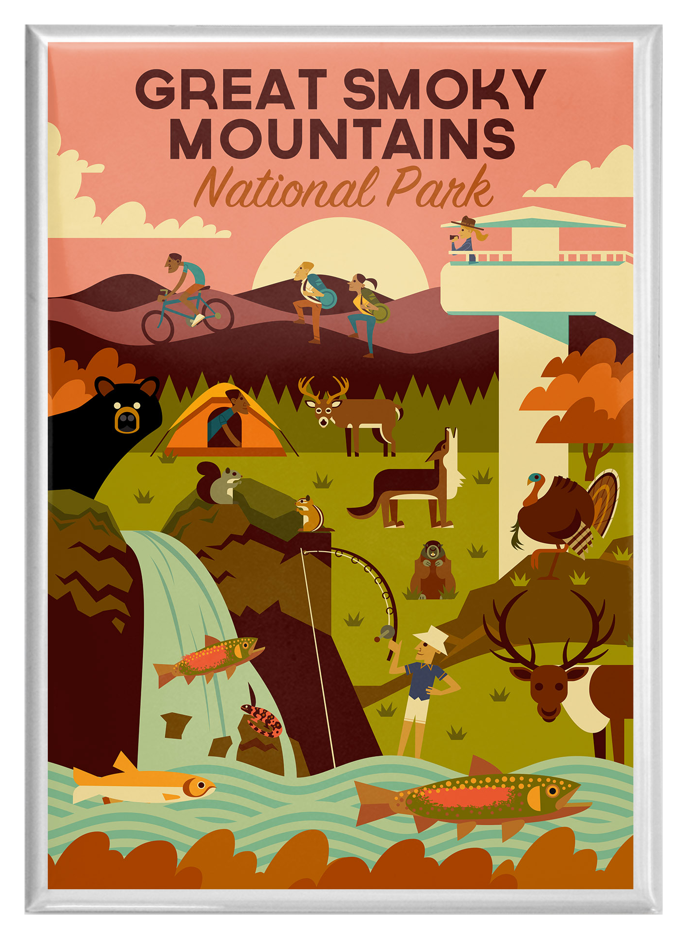 Lantern Press Great Smoky Mountains National Park Art Deco Magnet