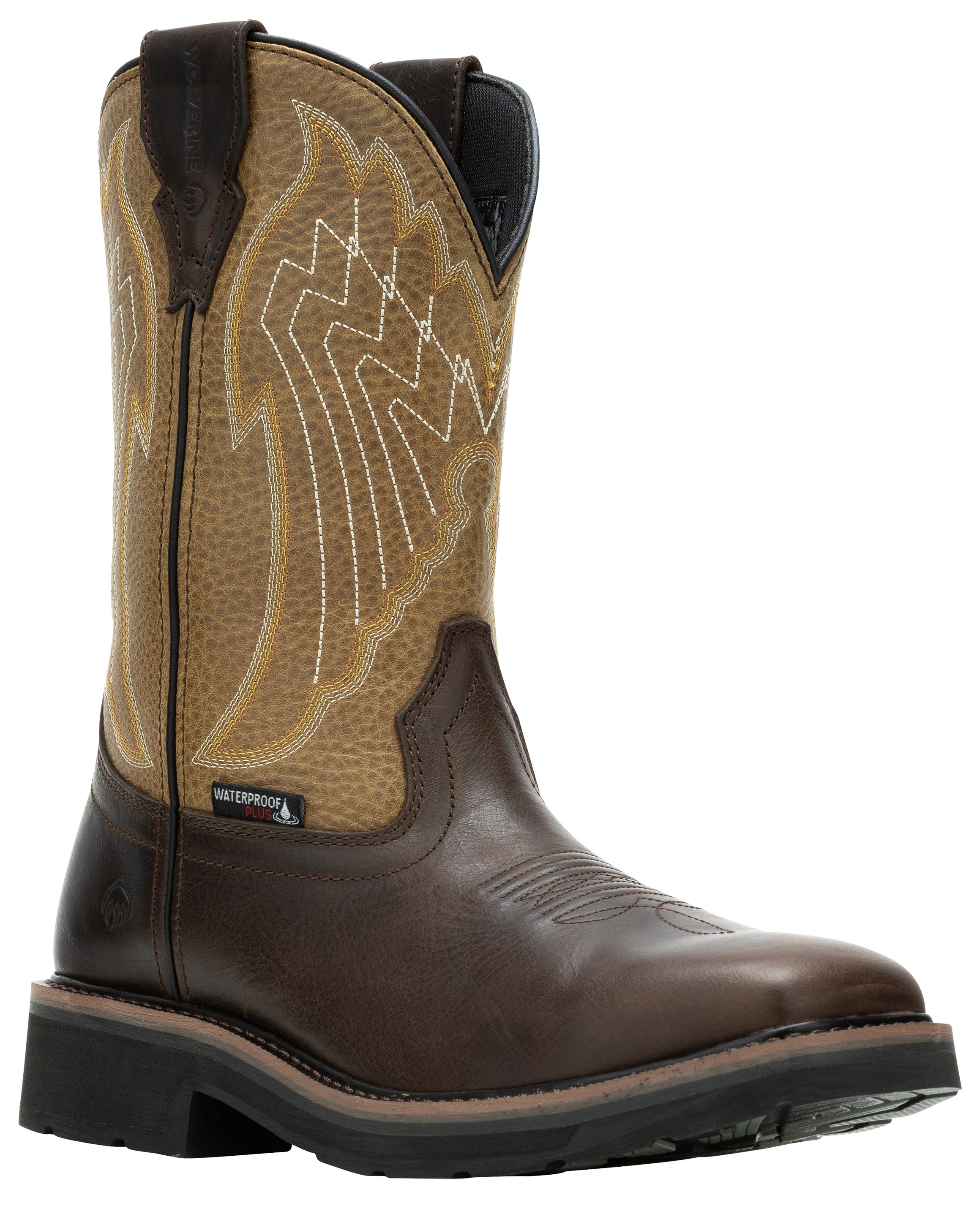 Image of Wolverine Rancher Eagle Waterproof Steel Toe Wellington Work Boots for Men - Gravel/Tan - 10.5XW