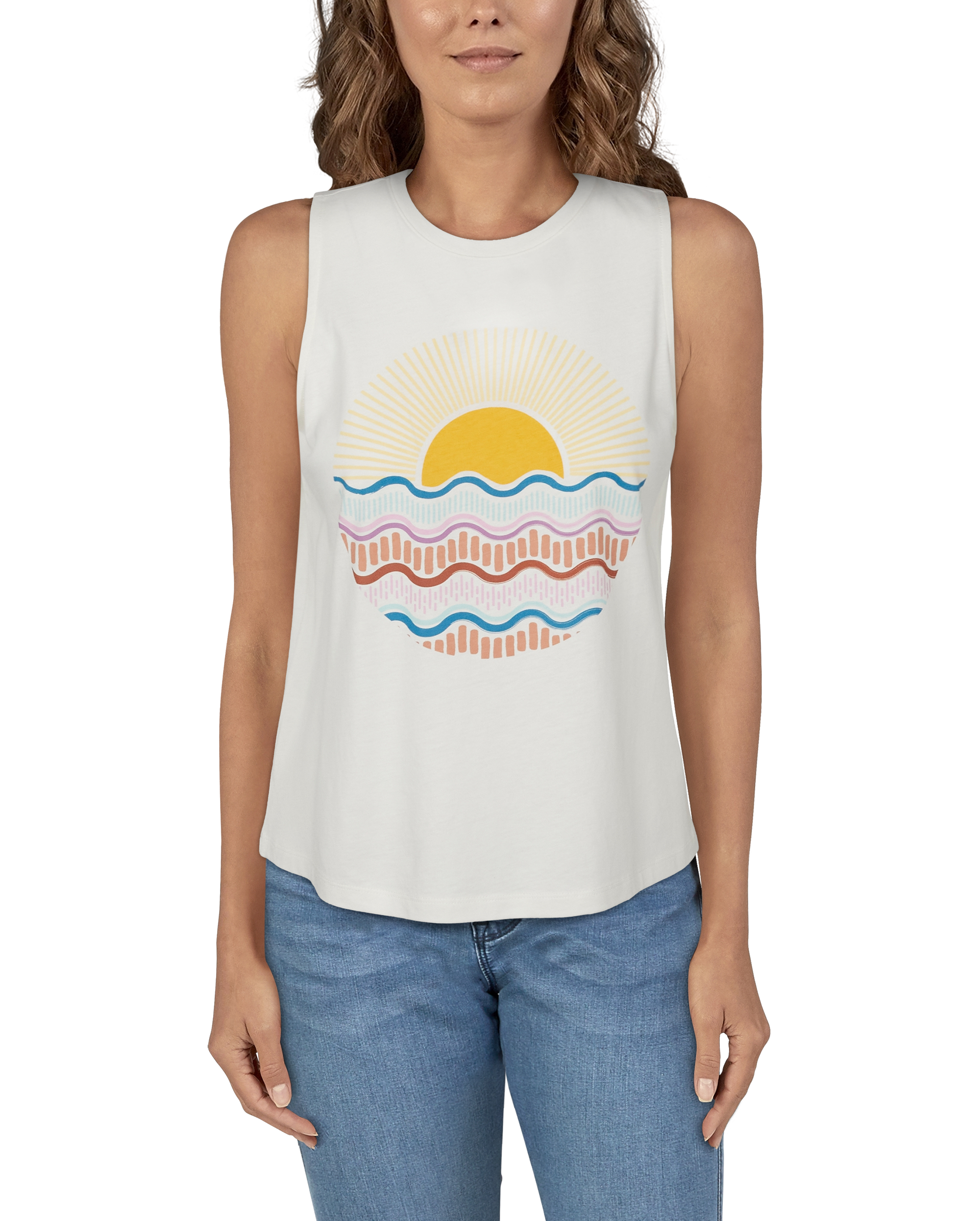 Natural Reflections Sun Circle Muscle Tank Top for Ladies                                                                       