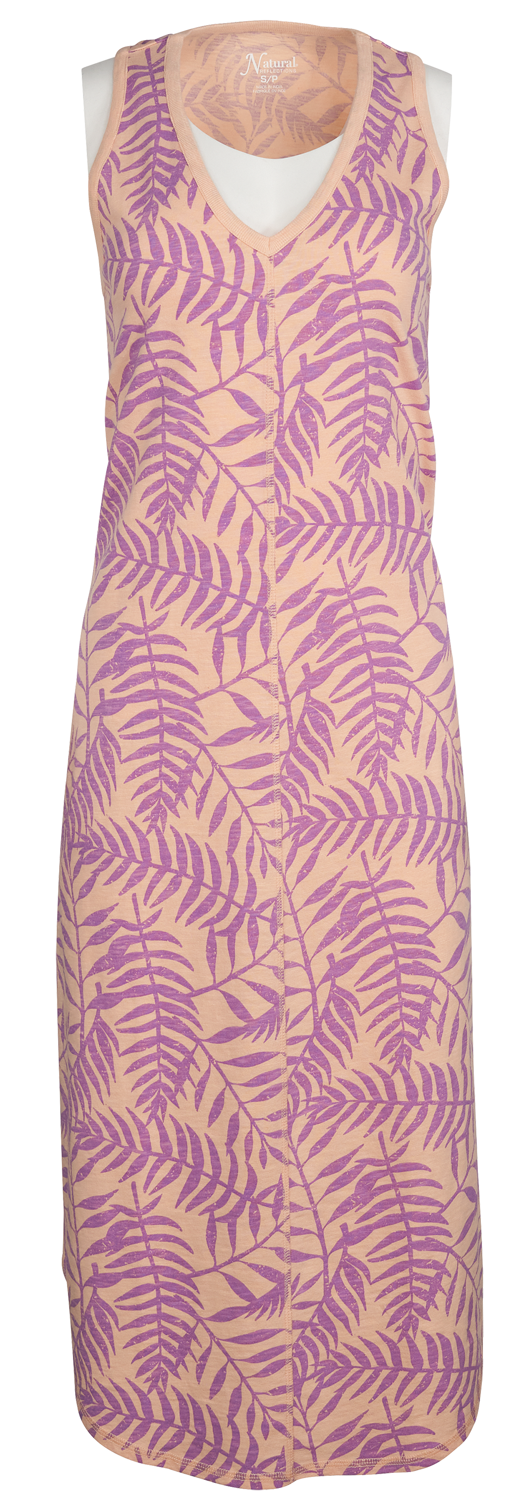 Image of Natural Reflections Leafy Printed Midi Tank Dress - Peach Lavender - XL