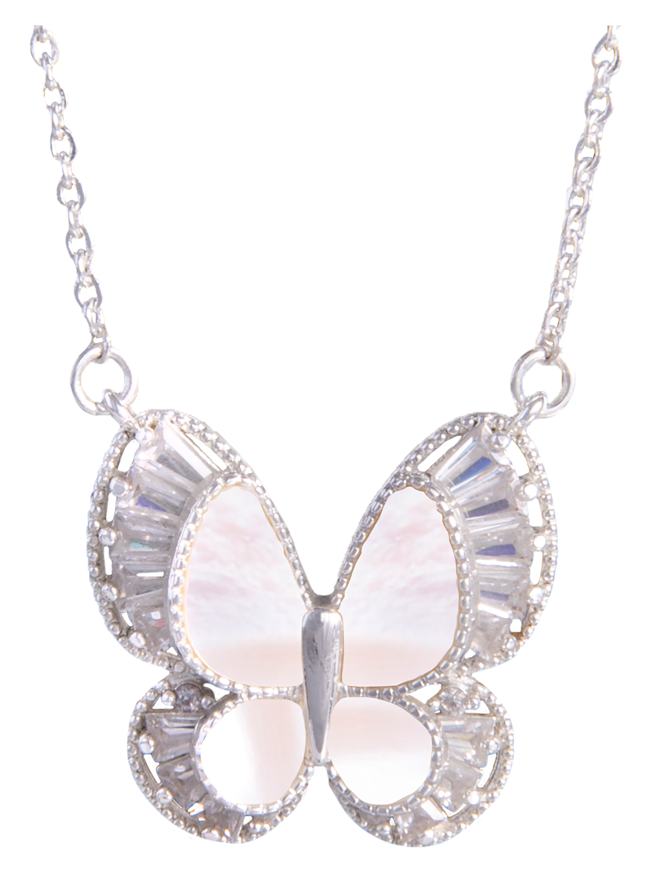 AMANDA BLU Silver Mother-of-Pearl Fancy Butterfly Necklace