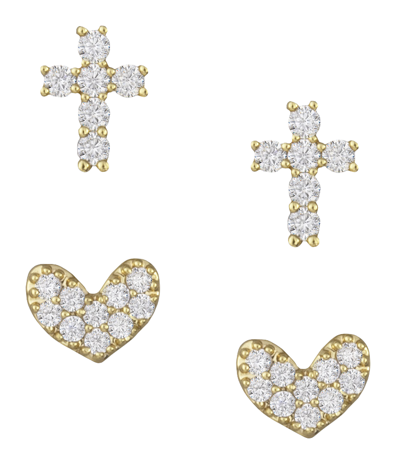 Image of Amanda Blu Heart and Cross Duo Earrings