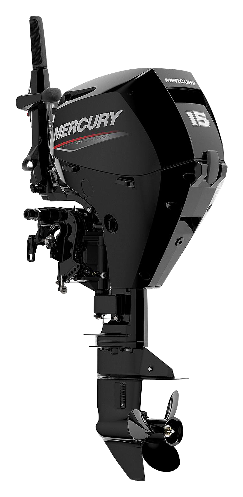 Image of Mercury 15hp EFI Tiller FourStroke Outboard Motor 20'' Shaft, Manual Tilt/Trim, Electric Start/Manual Backup