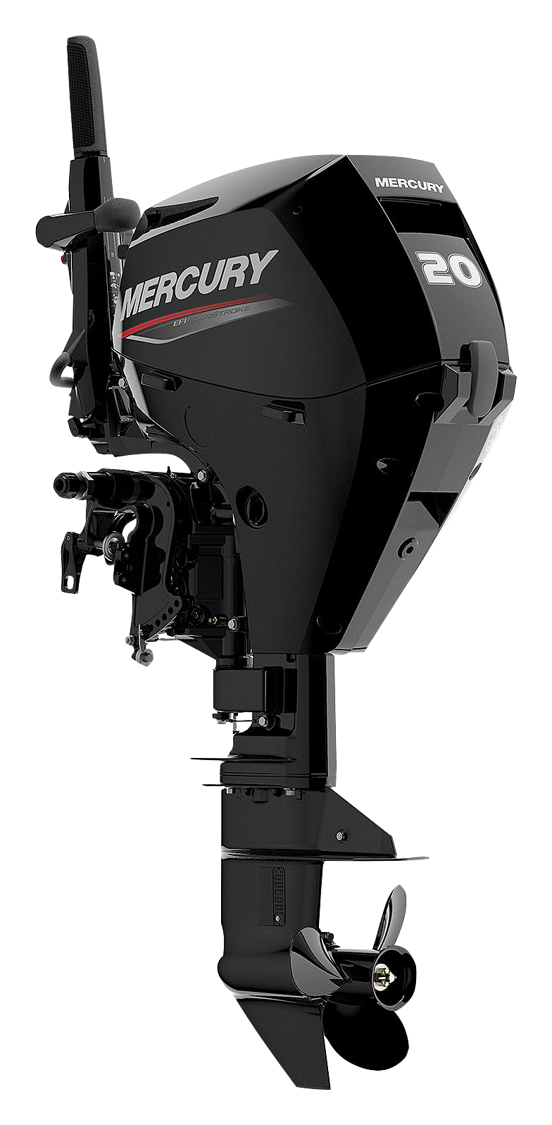 Image of Mercury 20hp EFI Tiller FourStroke Outboard Motor 15'' Shaft, Manual Tilt/Trim, Electric Start/Manual Backup