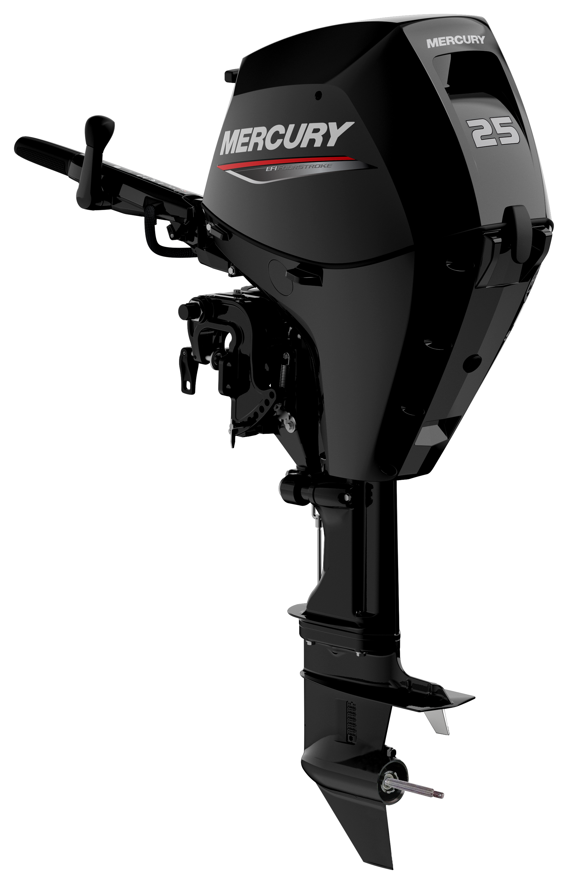 Image of "Mercury 25hp EFI Tiller FourStroke Outboard Motor, 15"" Shaft - Manual Tilt/Trim - Electric Start"