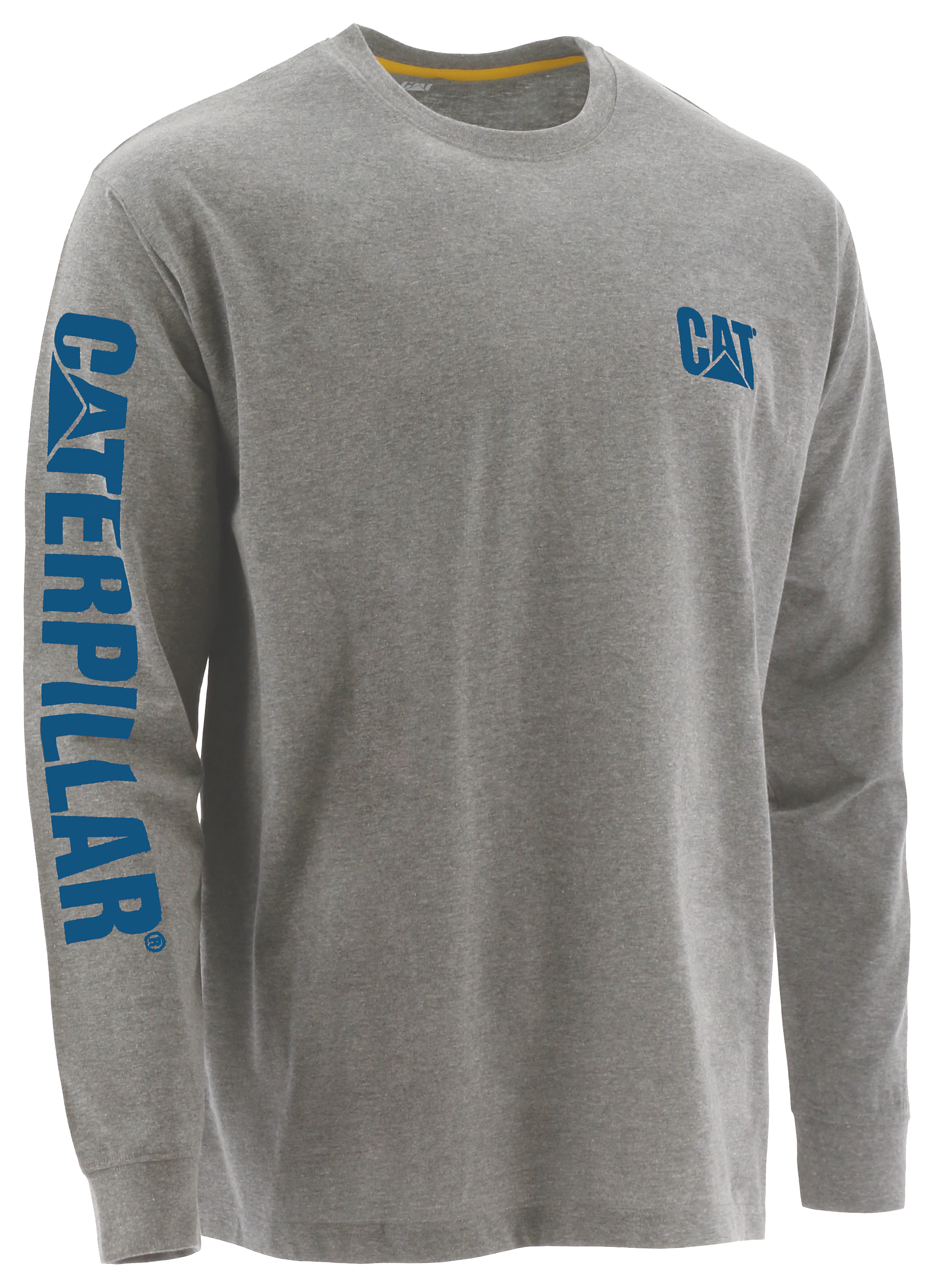 Image of CAT Workwear Caterpillar Trademark Banner Long-Sleeve Tee for Men - Heather Grey/Blue