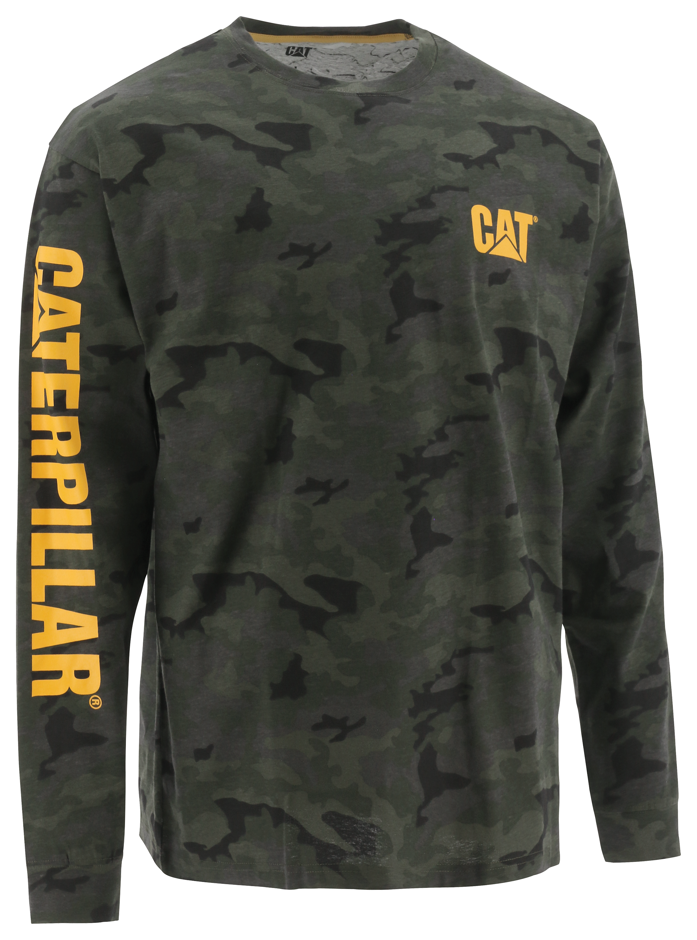 Image of CAT Workwear Caterpillar Trademark Banner Long-Sleeve Tee for Men - Night Camo - 2XLT
