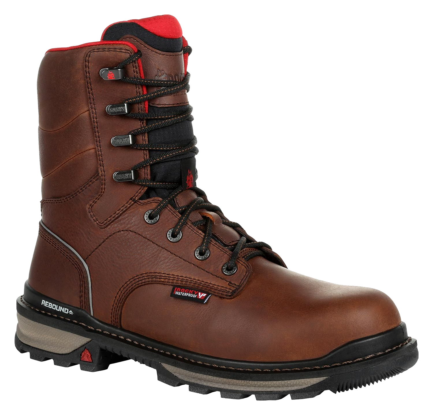 Image of Rocky Rams Horn 8'' Waterproof Work Boots for Men - Dark Brown - 9M