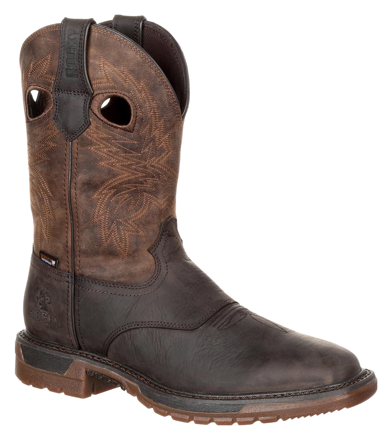 Image of Rocky Original Ride FLX Waterproof Western Boots for Men - Dark Brown Crazy Horse - 8M