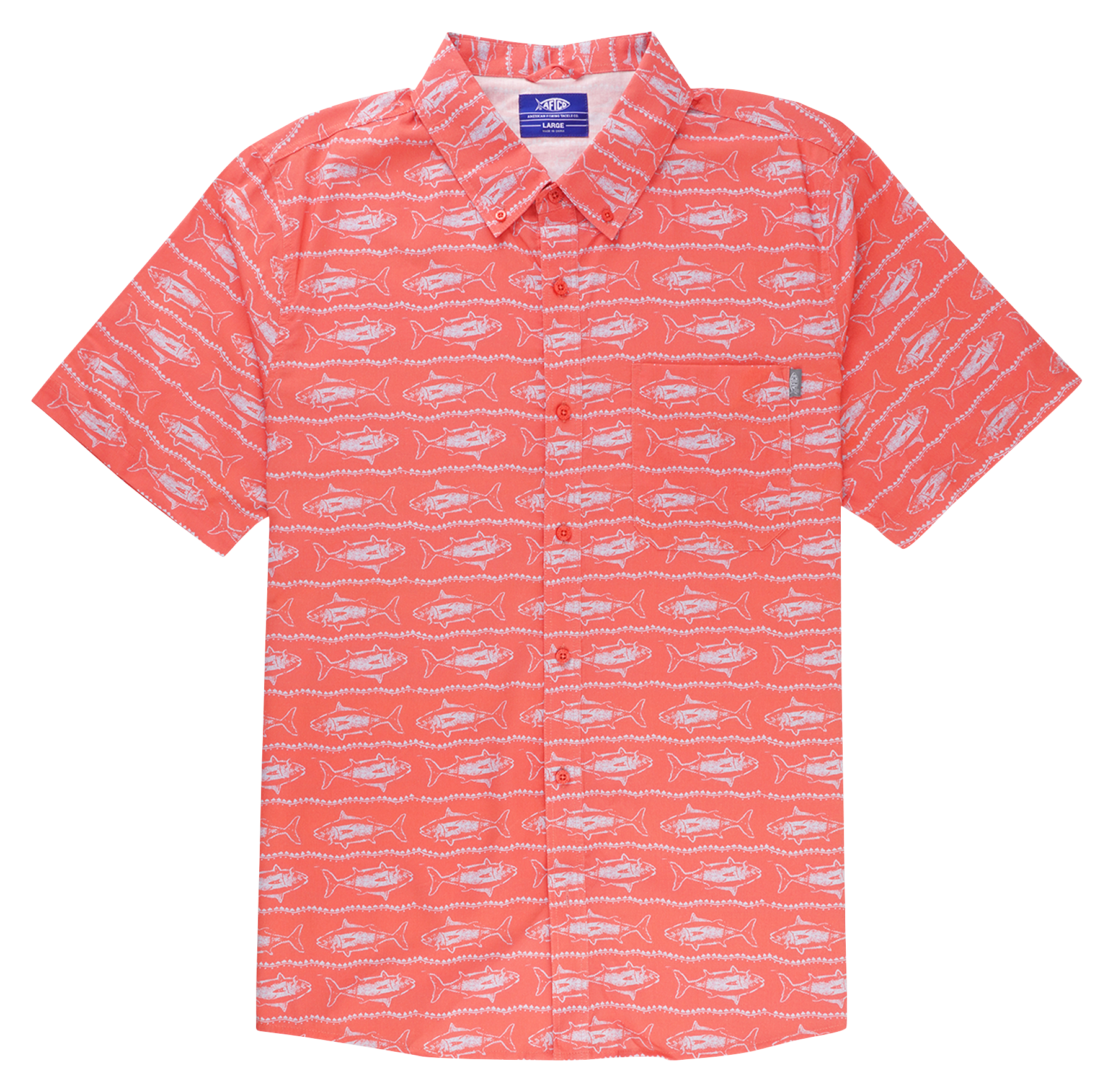 Image of AFTCO Boat Bar Short-Sleeve Woven Shirt for Men - Soft Coral