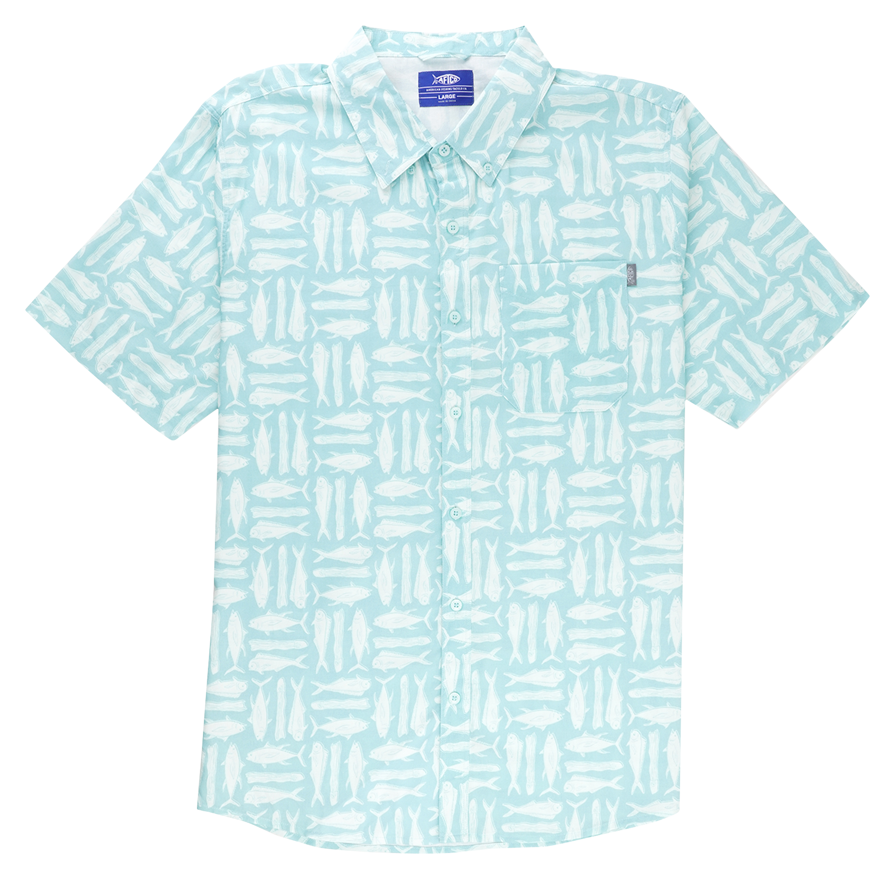 Image of AFTCO Boat Bar Short-Sleeve Woven Shirt for Men - Pastel Turquoise