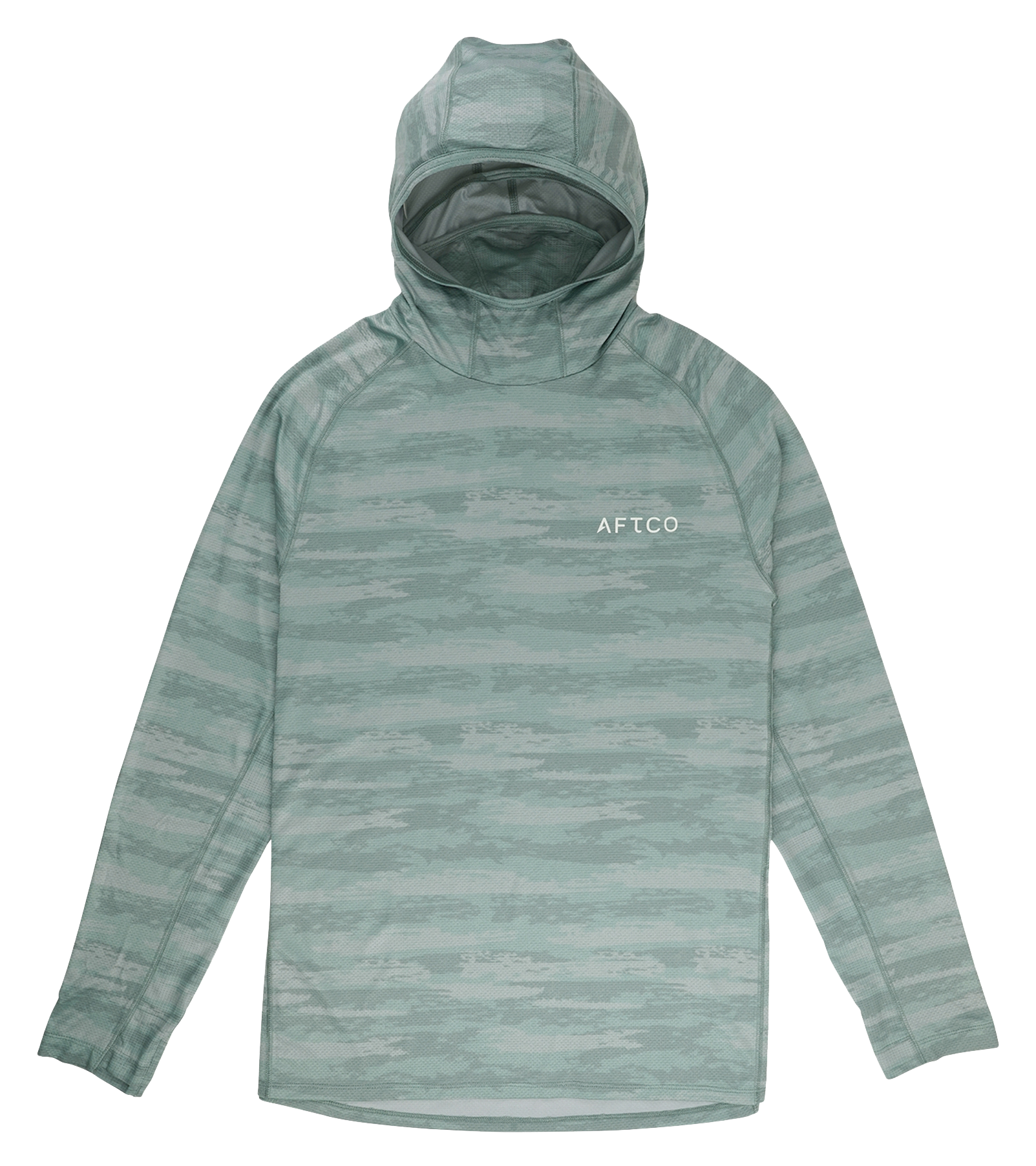 Image of AFTCO Adapt Tactical Phase Change Performance Long-Sleeve Hoodie for Men - Jade Shoreline Camo - 2XL