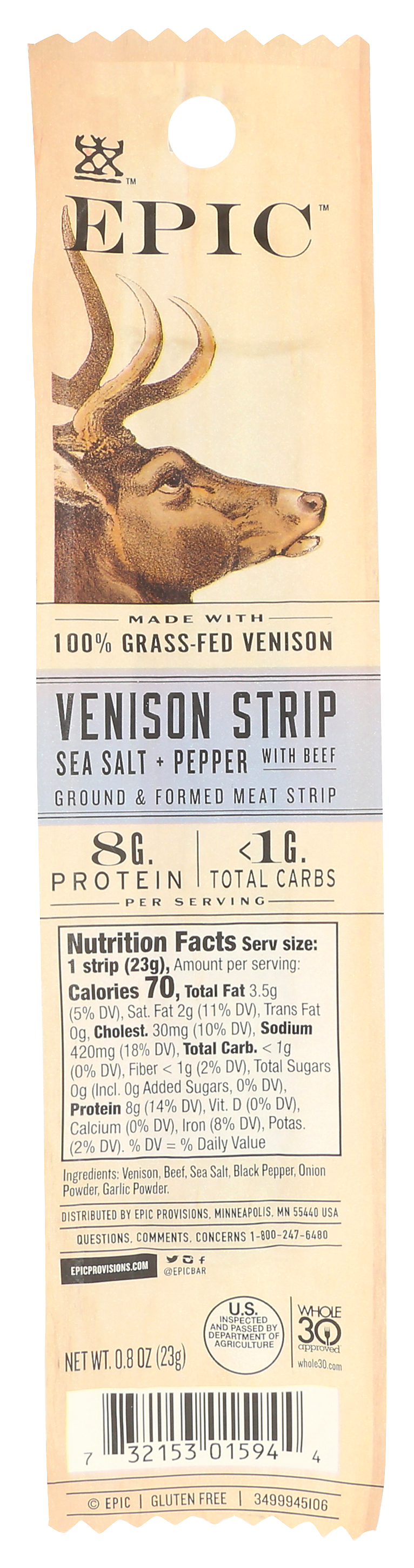 Image of Epic Sea Salt and Pepper Venison Jerky Strip