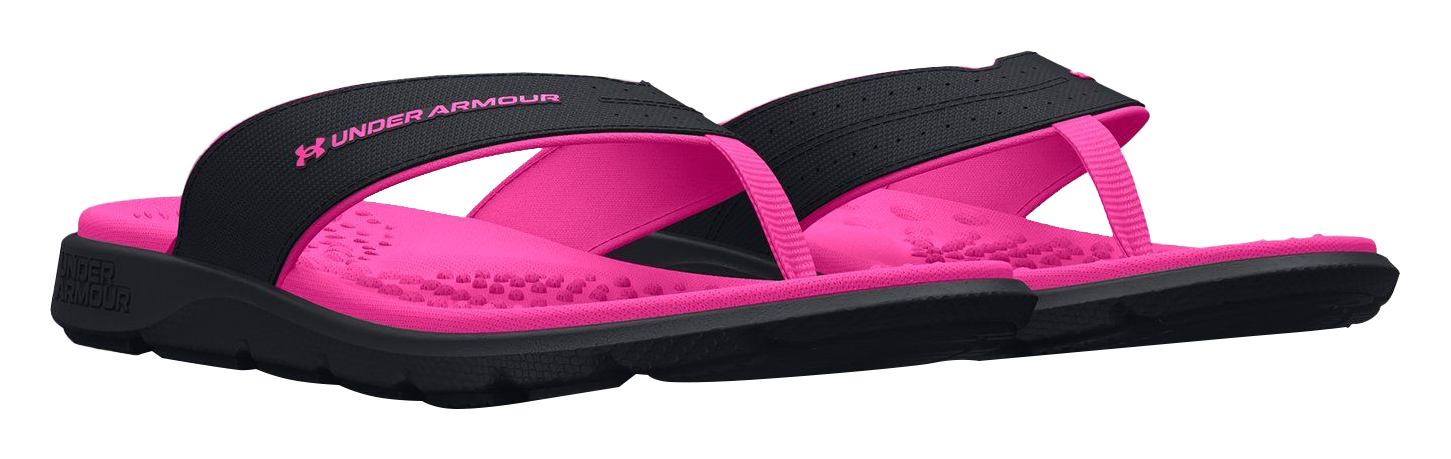 Image of Under Armour Ignite Marbella Thong Sandals for Women - Black/Rebel Pink/Rebel Pink - 8M