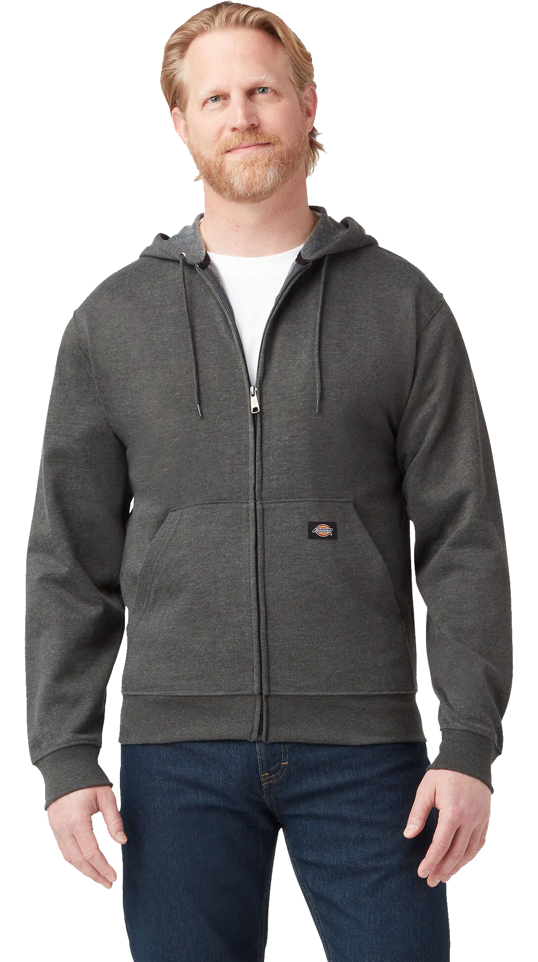 Image of Dickies Midweight Fleece Full-Zip Hoodie for Men - Dark Heather Single Dye - S