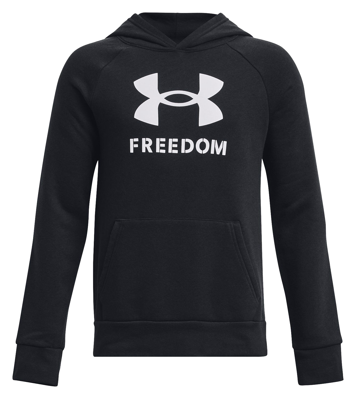 Image of Under Armour Freedom Rival Fleece Big Flag Logo Hoodie for Kids - Black/White - S