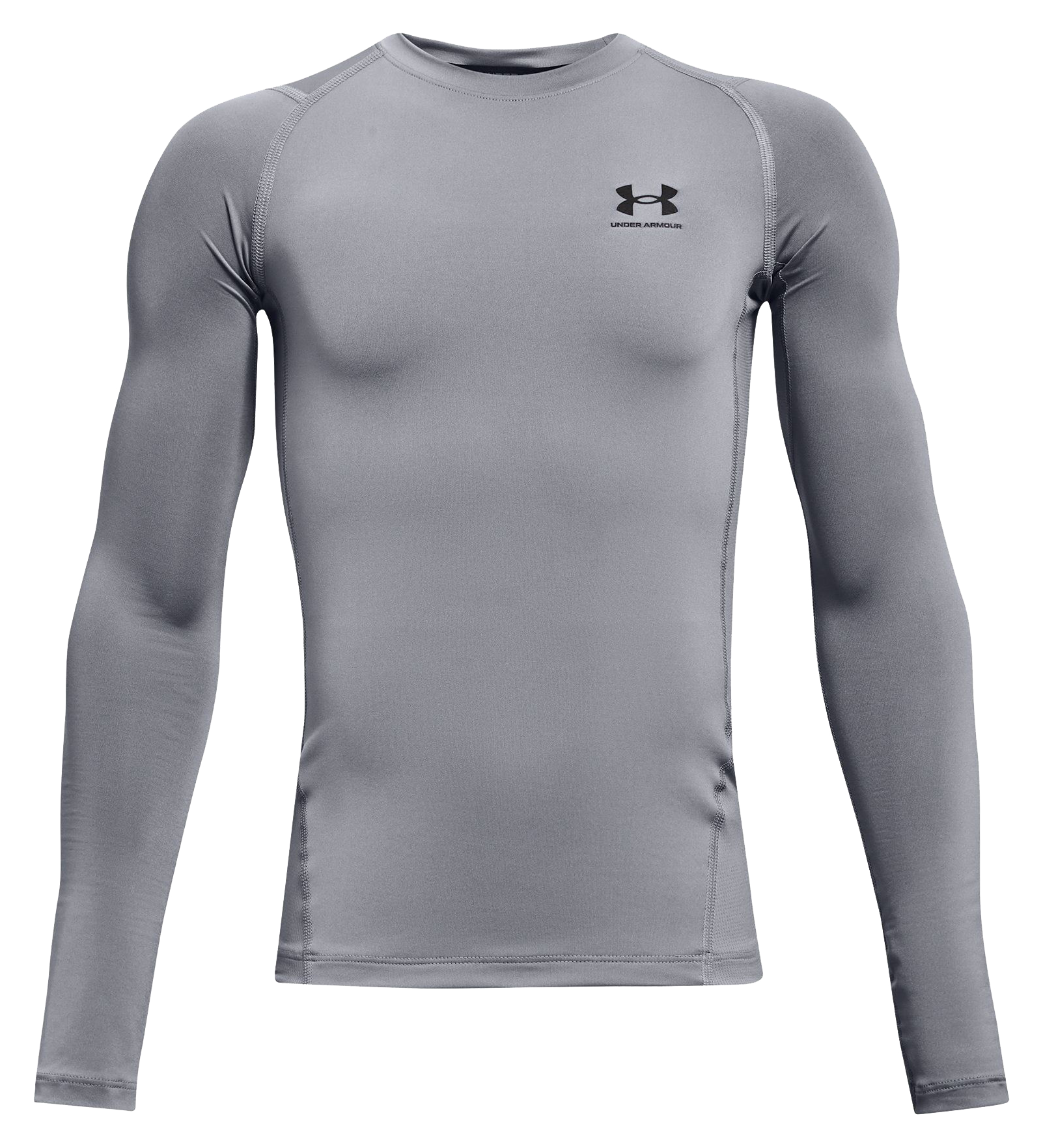 Image of Under Armour HeatGear Armour Long-Sleeve Base-Layer Shirt for Kids - Steel/Black - XS